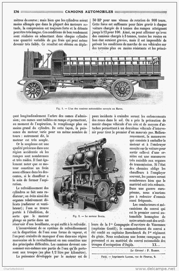 CAMIONS AUTOMOBILES Au MAROC    1908 - Camions