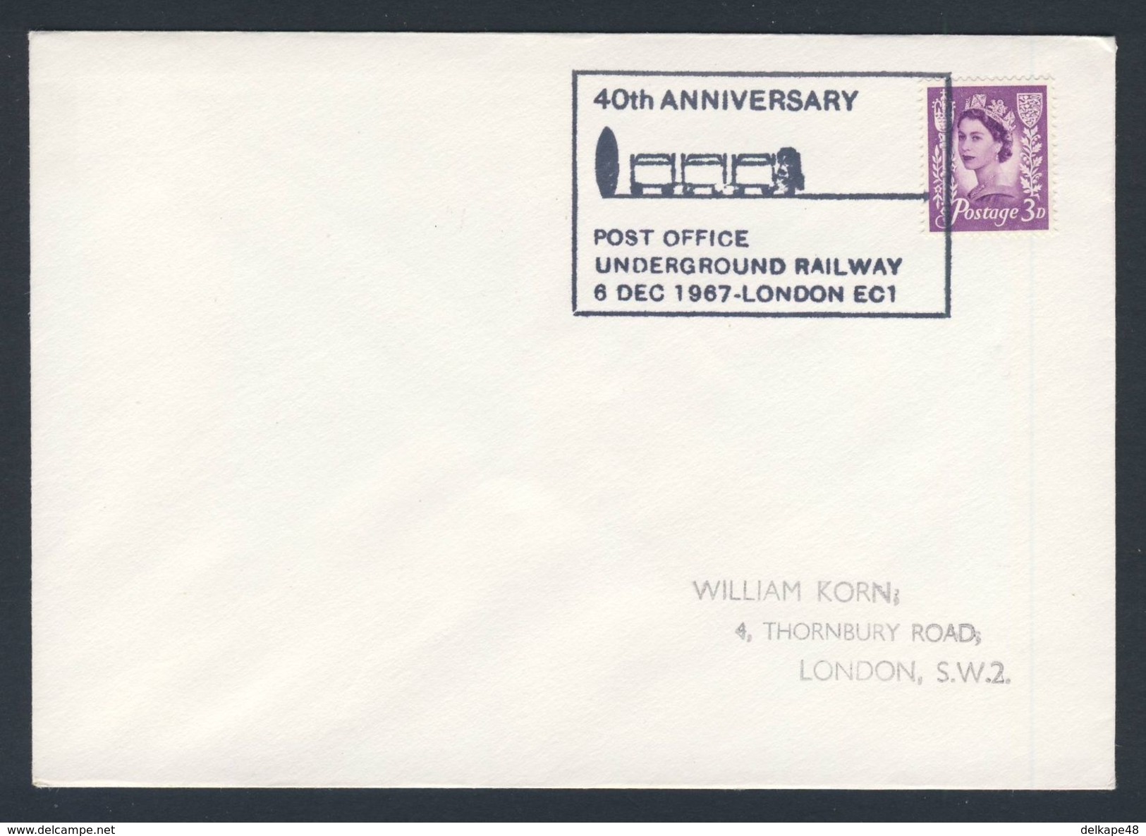 Great Britain 1967 Cover / Brief - 40th Ann. Post Office Underground Railway / Postamt - U-Bahn - Trenes