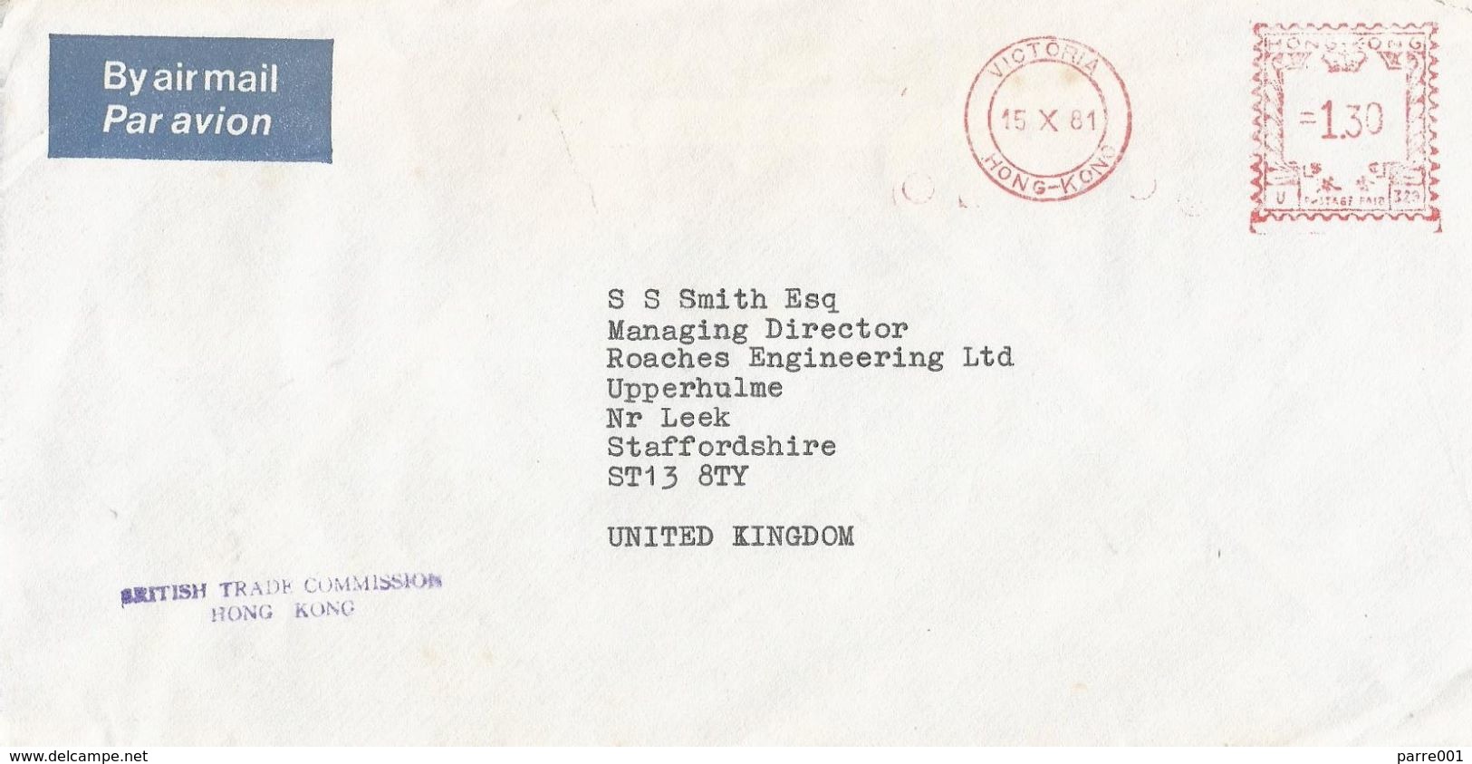 Hong Kong 1981 Victoria British Trade Commission Meter Franking Universal &ldquo;Automax&rdquo; U329 Cover - Briefe U. Dokumente