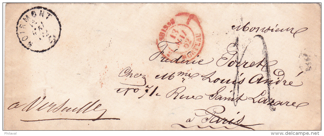 Lettre Préphilatélique  14 X 5,5 Cms., Obl. NOIRMONT Et MORTEAU Le 13 Mai 62 - Au Verso : Paris,Versailles Et Belfort - ...-1845 Precursores