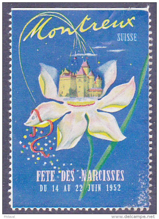 Vignette MONTREUX, Fête Des Narcisses Du 14 Au 22 Juin 1952 - 4 X 5,5 Cms. - Sammlungen