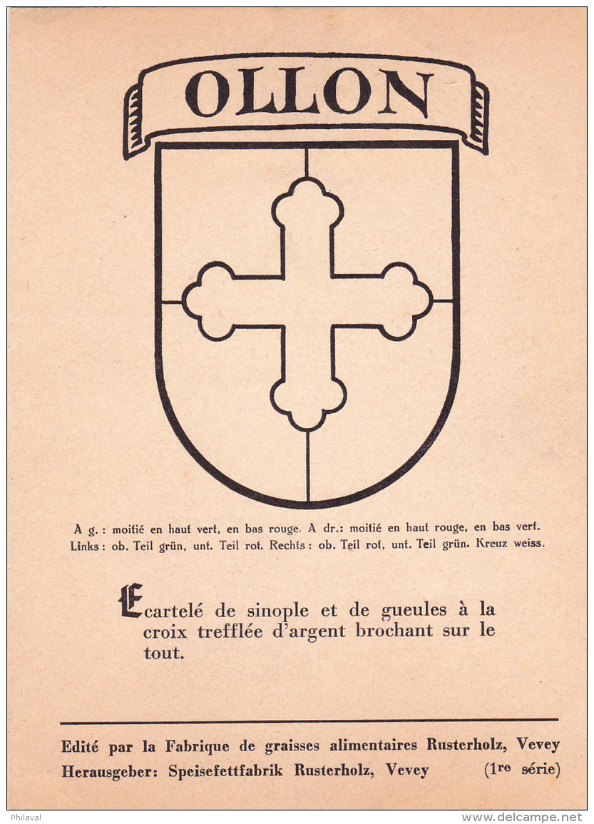 Armoiries De La Commune D'Ollon Sur Carte Postale éditée Par La Fabrique De Graisses Alimentaires Rusterholz à Vevey - Autres & Non Classés