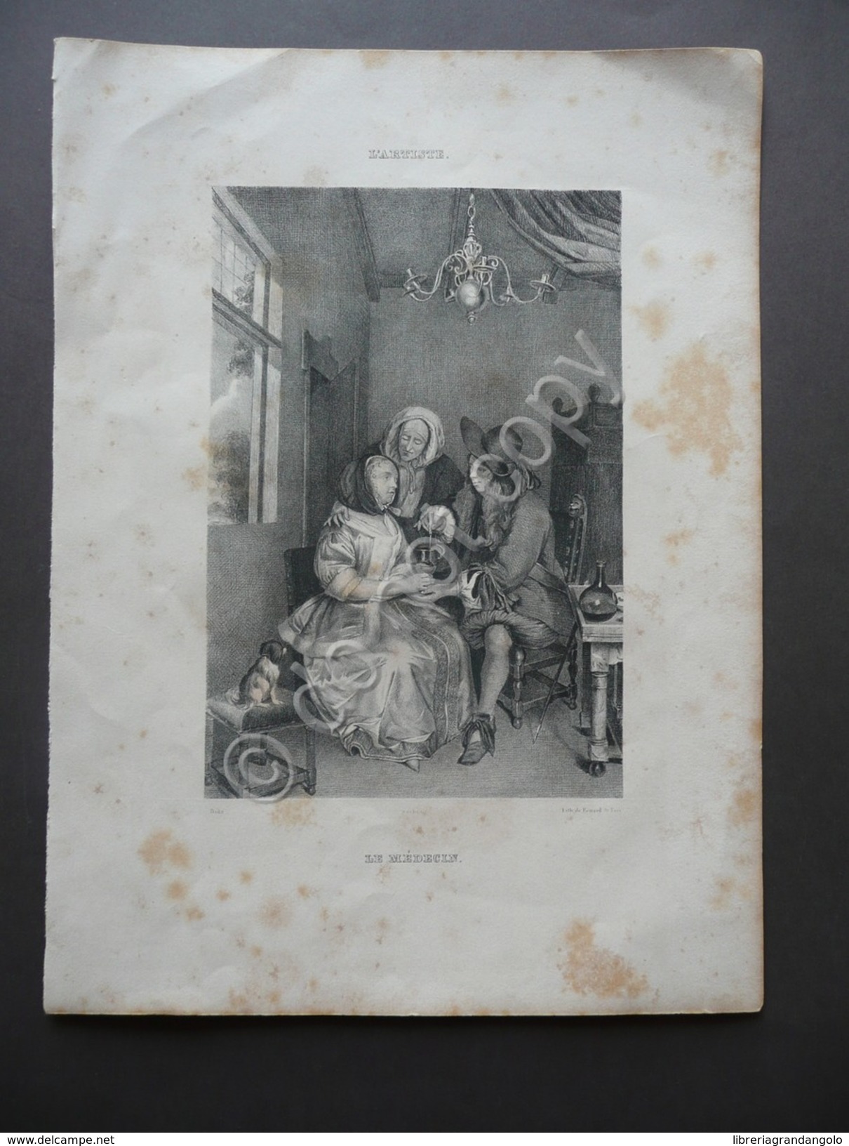 Incisione Litografia L'Artiste Le Medicin Bida Bernard E Fieres Metà 1800 - Stampe & Incisioni