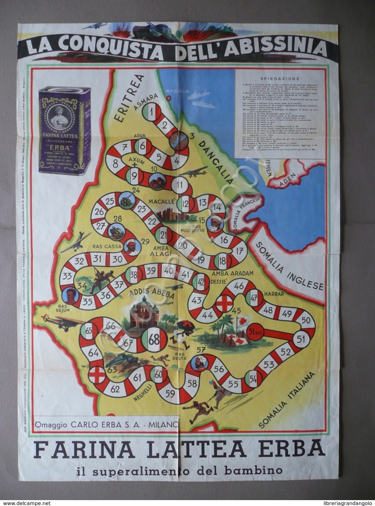 Gioco La Conquista Dell'Abissinia Carlo Erba Milano Completo Segnaposti 1936 - Non Classificati