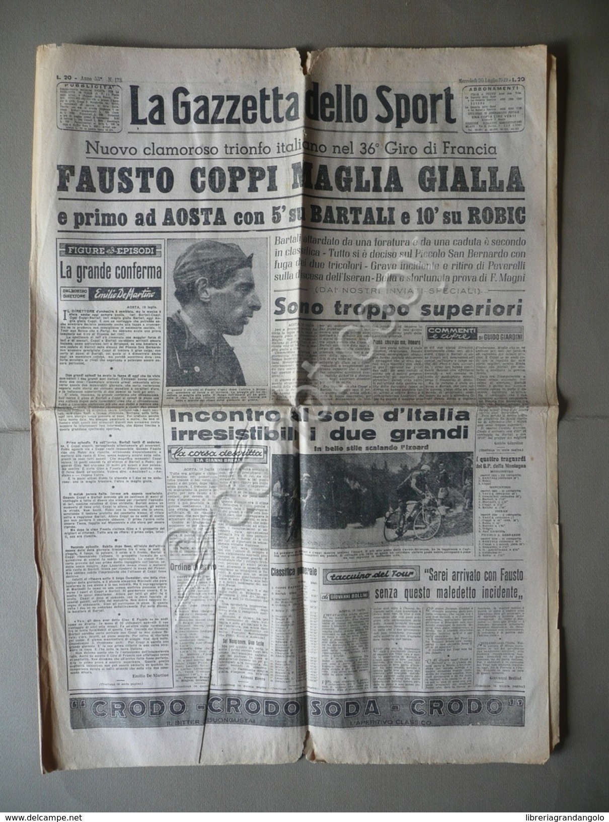 La Gazzetta Dello Sport Fausto Coppi Maglia Gialla Primo Ad Aosta 20/7/1949 Tour - Non Classificati