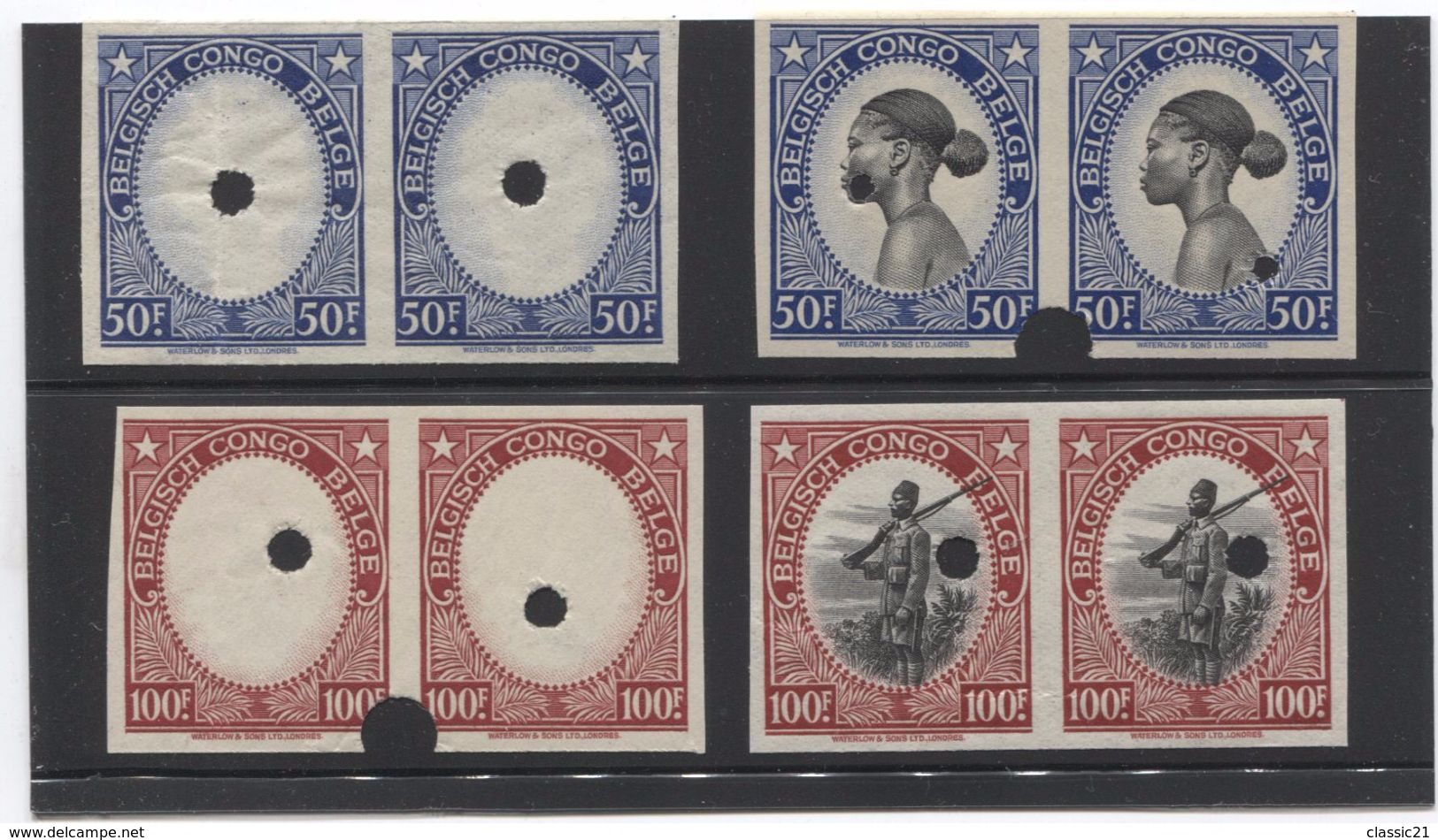 Belgian Congo 247-248 Plate Proofs Pairs Including Frame Hole Punched Very Nice & Scarce 894 - Neufs