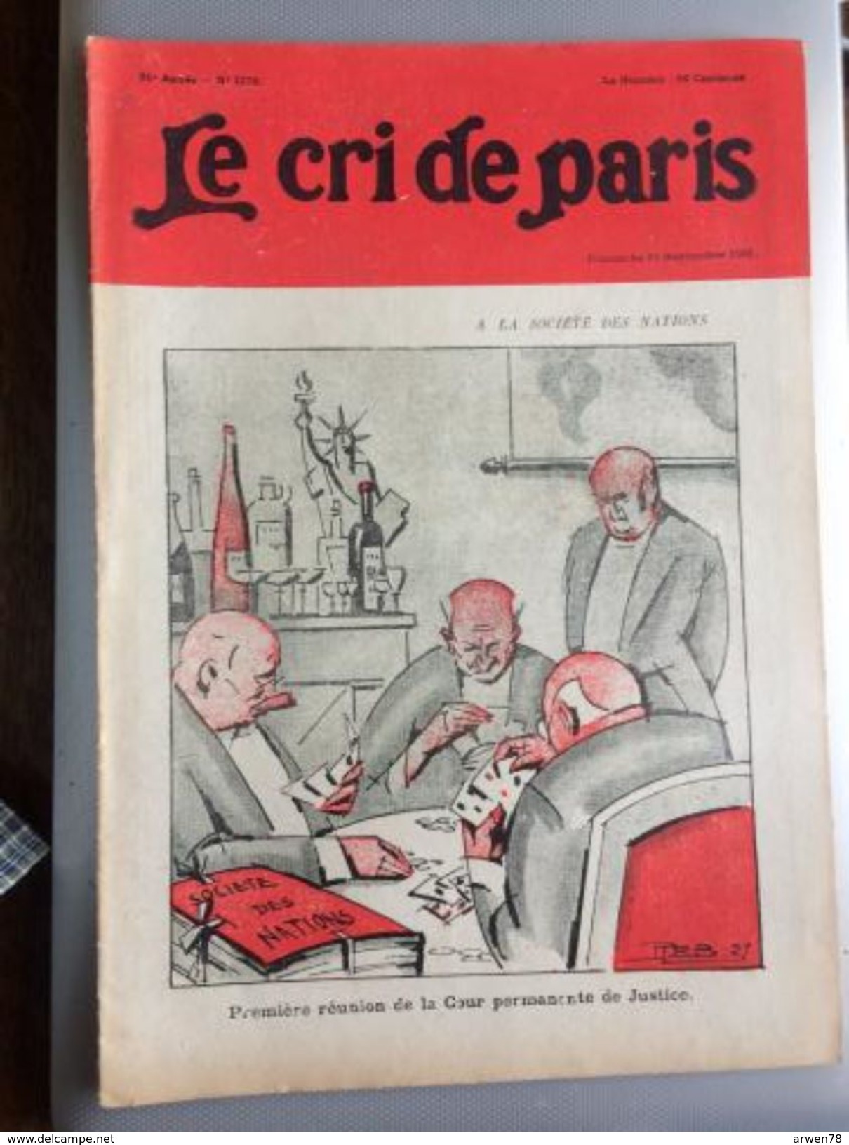 Le Cri De Paris Societe Des Nations La Cours Permanente De Justice Jeu De Cartes Pub Galeries Lafayette Septembre 1921 - Autres & Non Classés