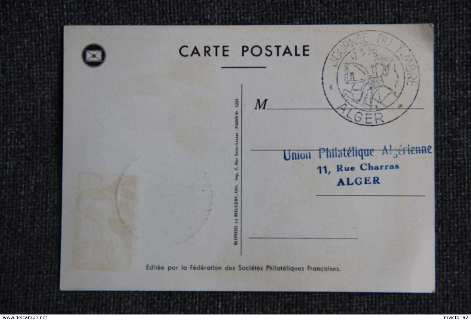 Union Philatélique ALGERIENNE - Journée Nationale Du Timbre 1956. - Covers & Documents