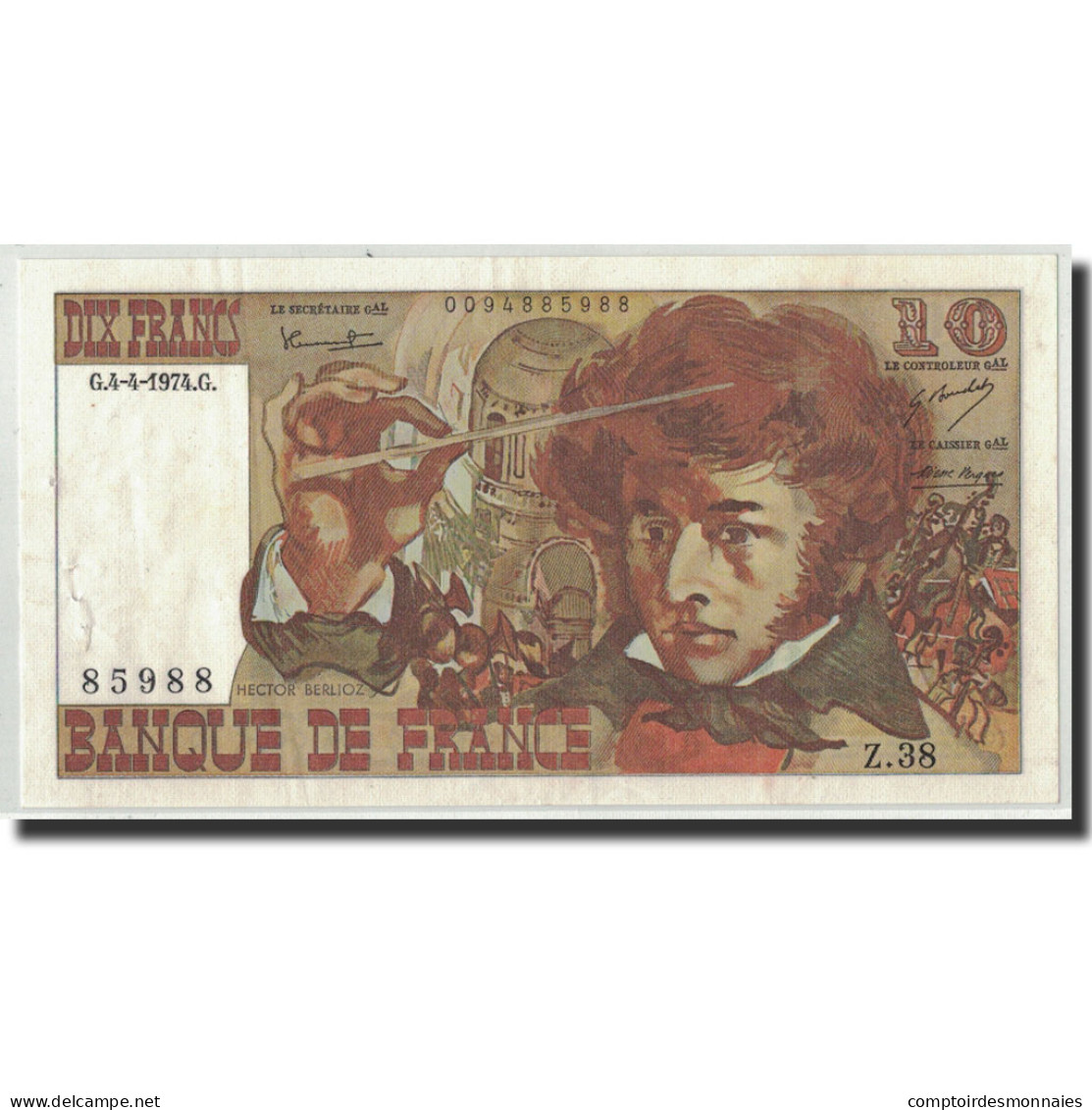 Billet, France, 10 Francs, 1974, 1974-04-04, SUP+, Fayette:63.4, KM:150b - 10 F 1972-1978 ''Berlioz''