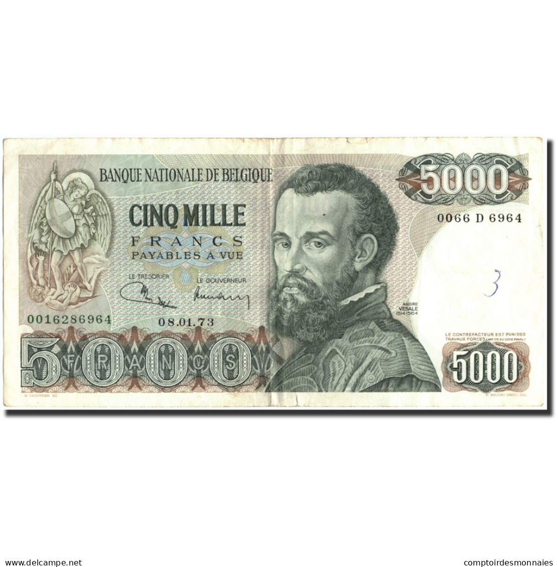 Billet, Belgique, 5000 Francs, 1973, 1973-01-08, KM:137, TB+ - 5000 Francs