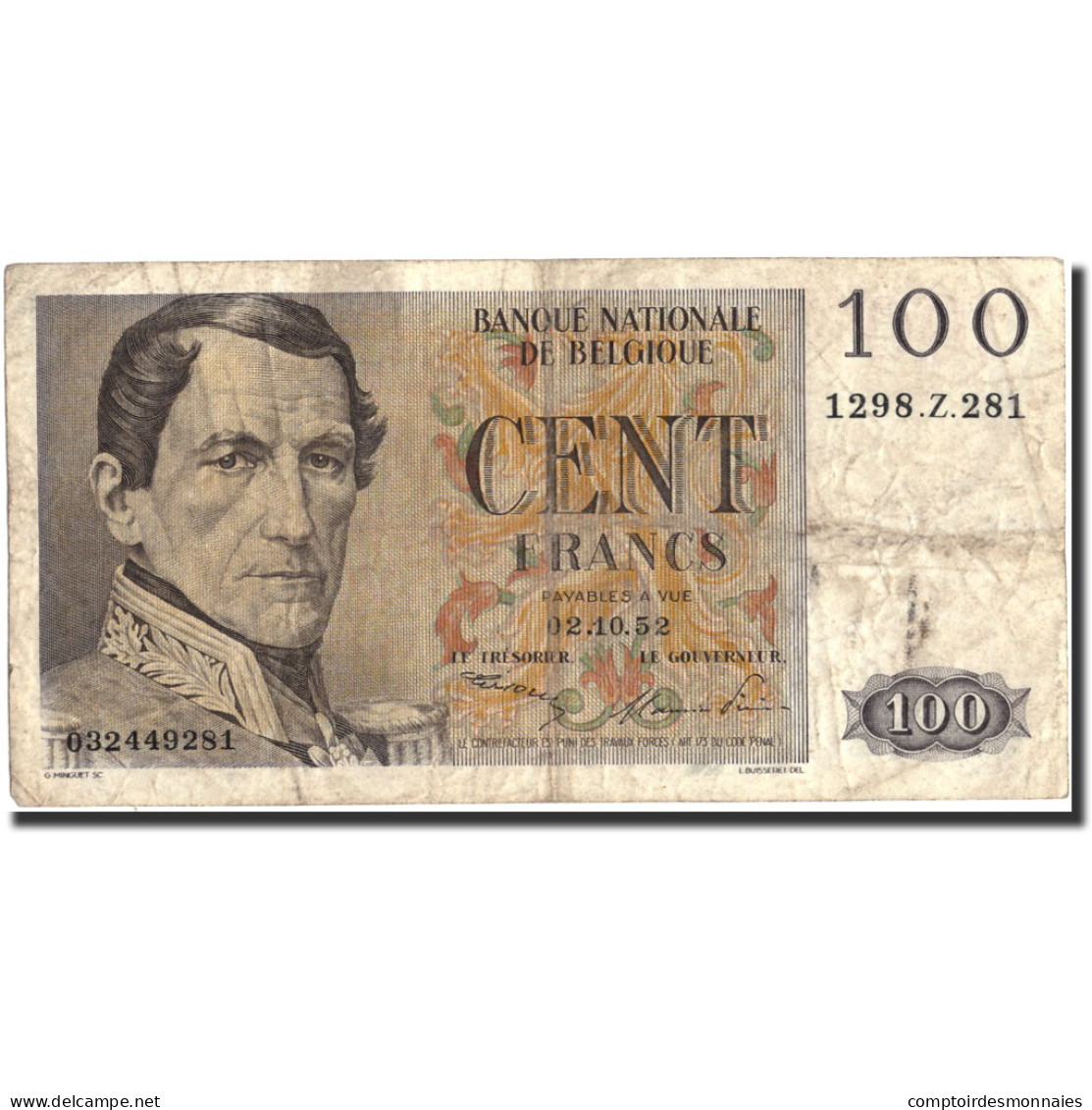 Billet, Belgique, 100 Francs, 1952, 1952-10-02, KM:129a, TB - 100 Francs