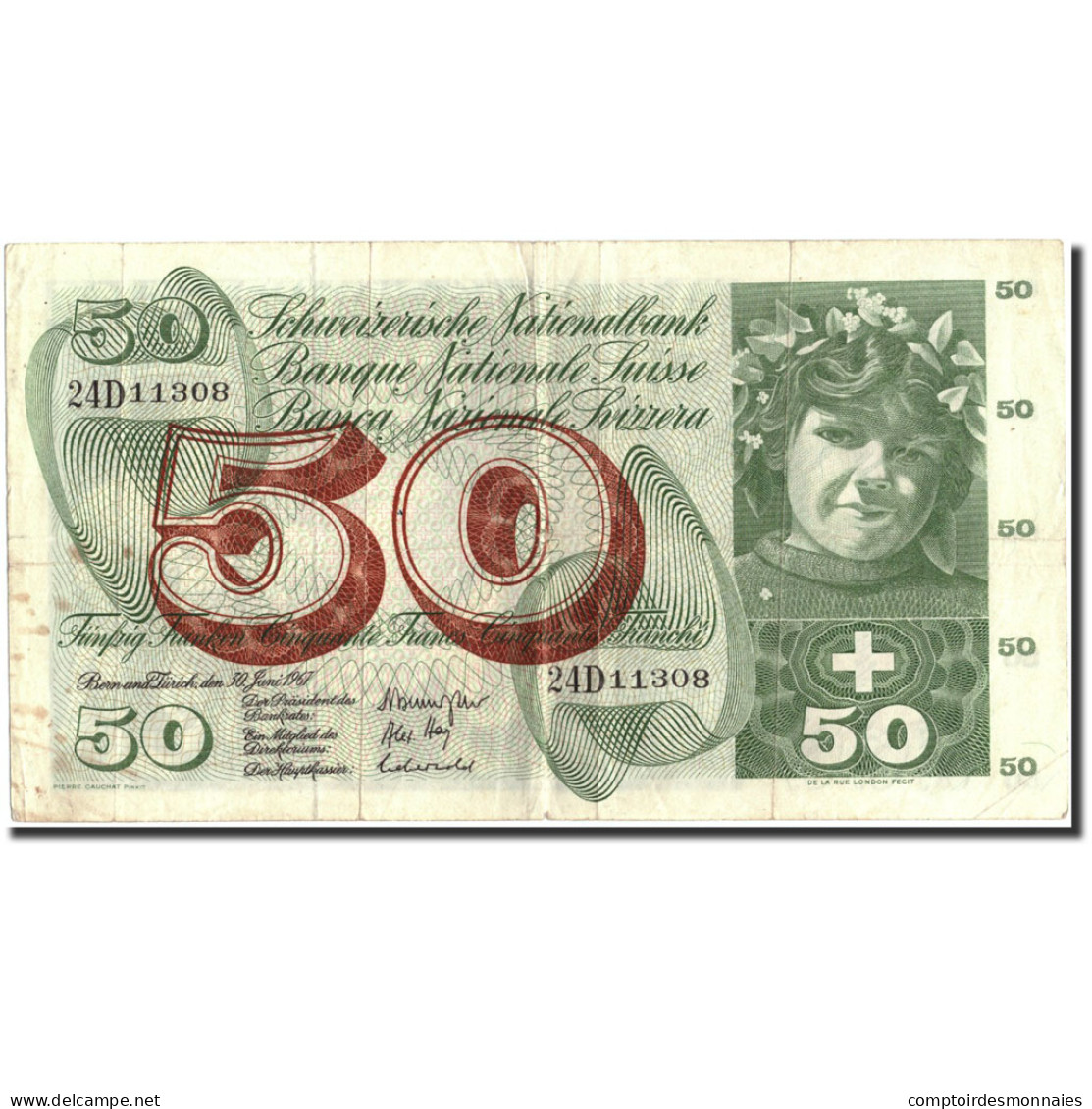 Billet, Suisse, 50 Franken, 1967, 1967-06-30, KM:48g, TB+ - Suiza