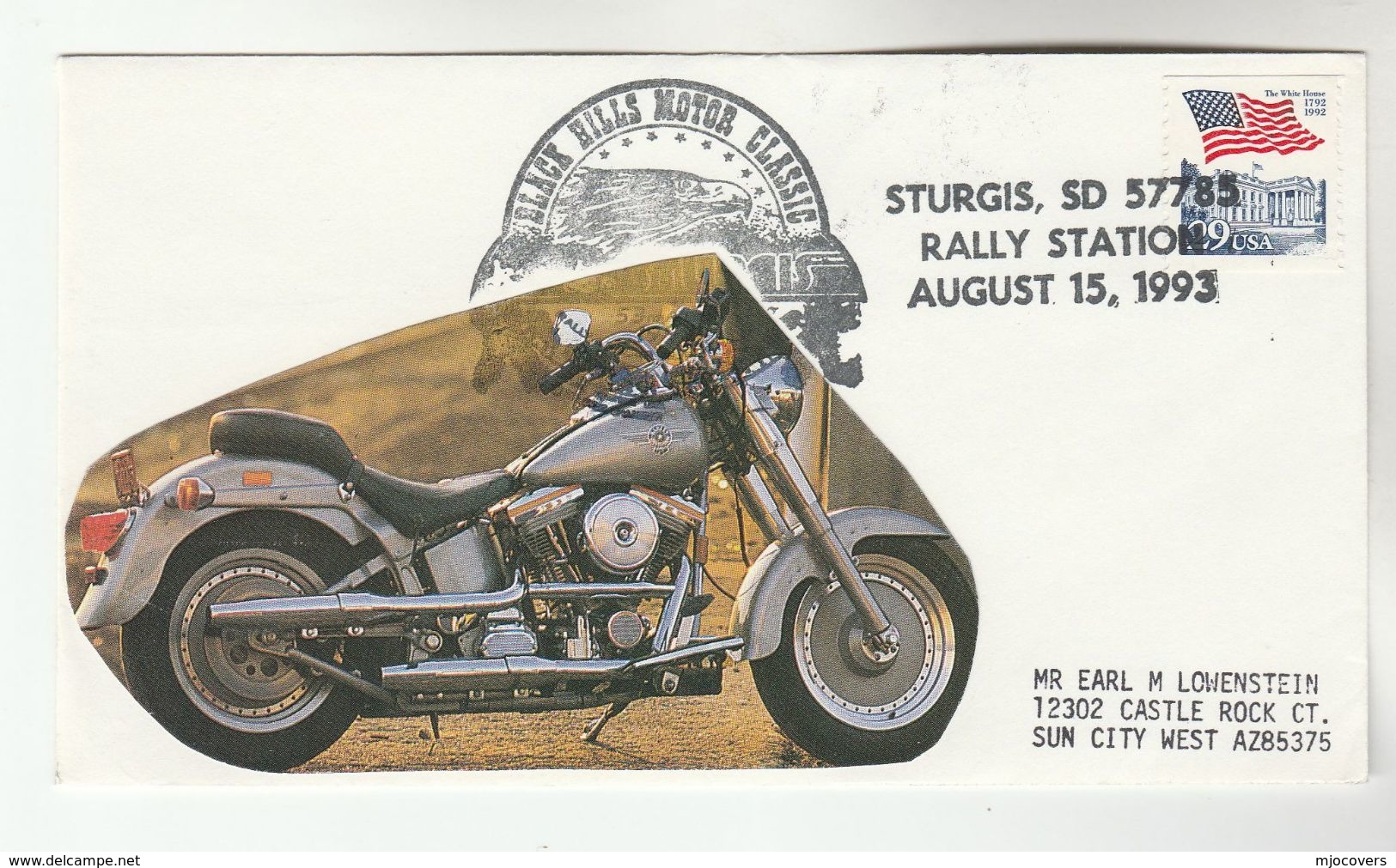 1993  BLACK HILLS MOTORBIKE CLASSIC EVENT COVER  USA Sturgis Stamps Sport  Motorcycle Race - Motorbikes