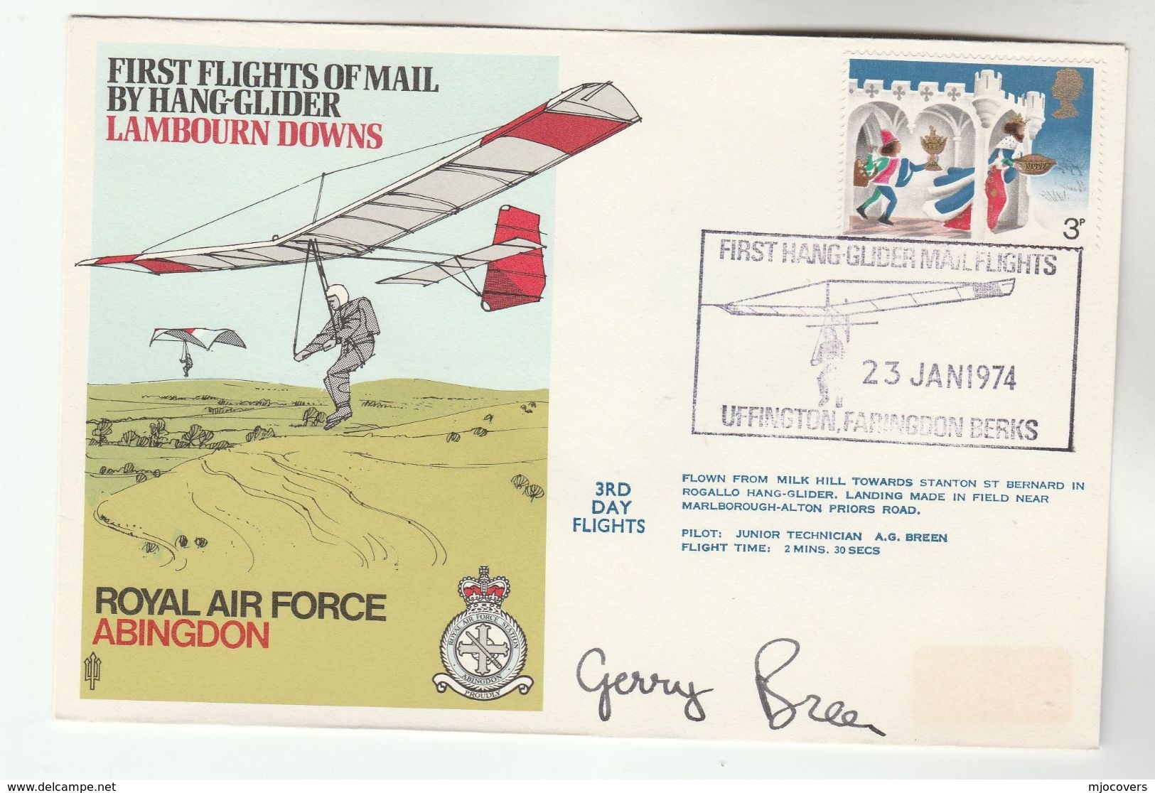 1974 STANTON ST BERNARD - SIGNED HANG GLIDER FLIGHT COVER Stamps Aviation Hang Gliding Sport Gb - Other & Unclassified