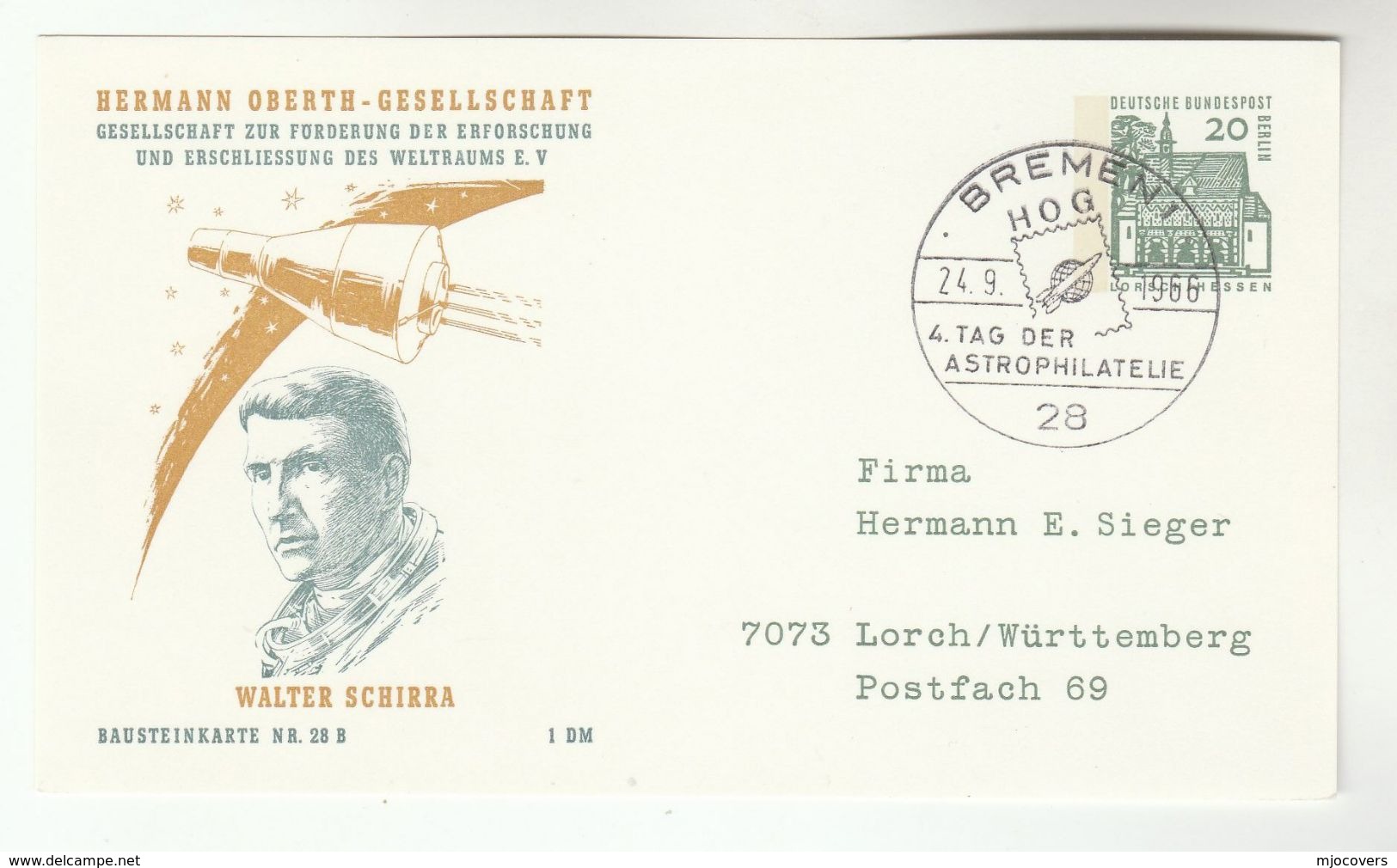 1966 Bremen GERMANY  PROJECT MERCURY  EVENT CARD Special Postal Stationery Stamps Space Cover ASTROPHILATELY - Europe