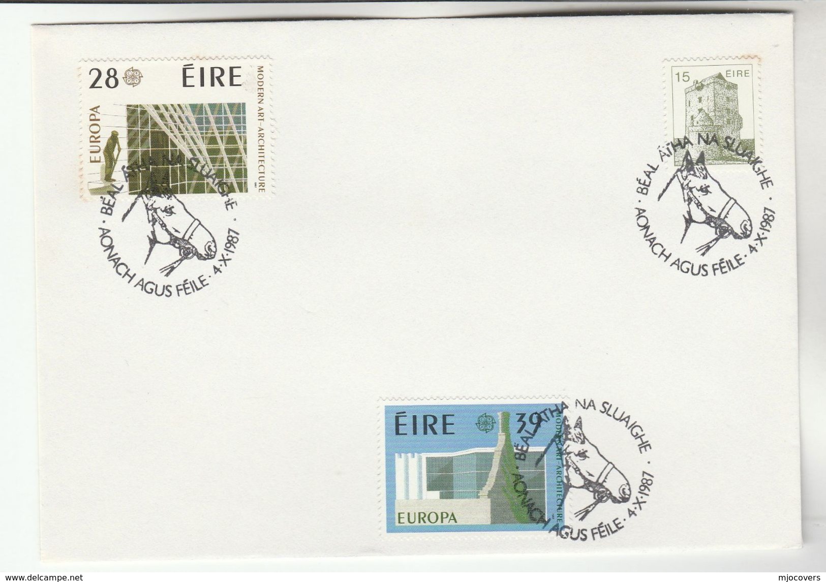 1987 Ballinasloe HORSE FAIR EVENT COVER Pmk IRELAND Europa Stamps - Covers & Documents