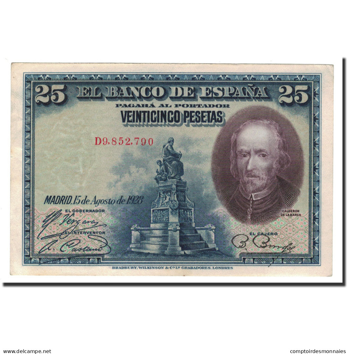 Billet, Espagne, 25 Pesetas, 1928, 1928-08-15, KM:74b, SPL - 1-2-5-25 Pesetas