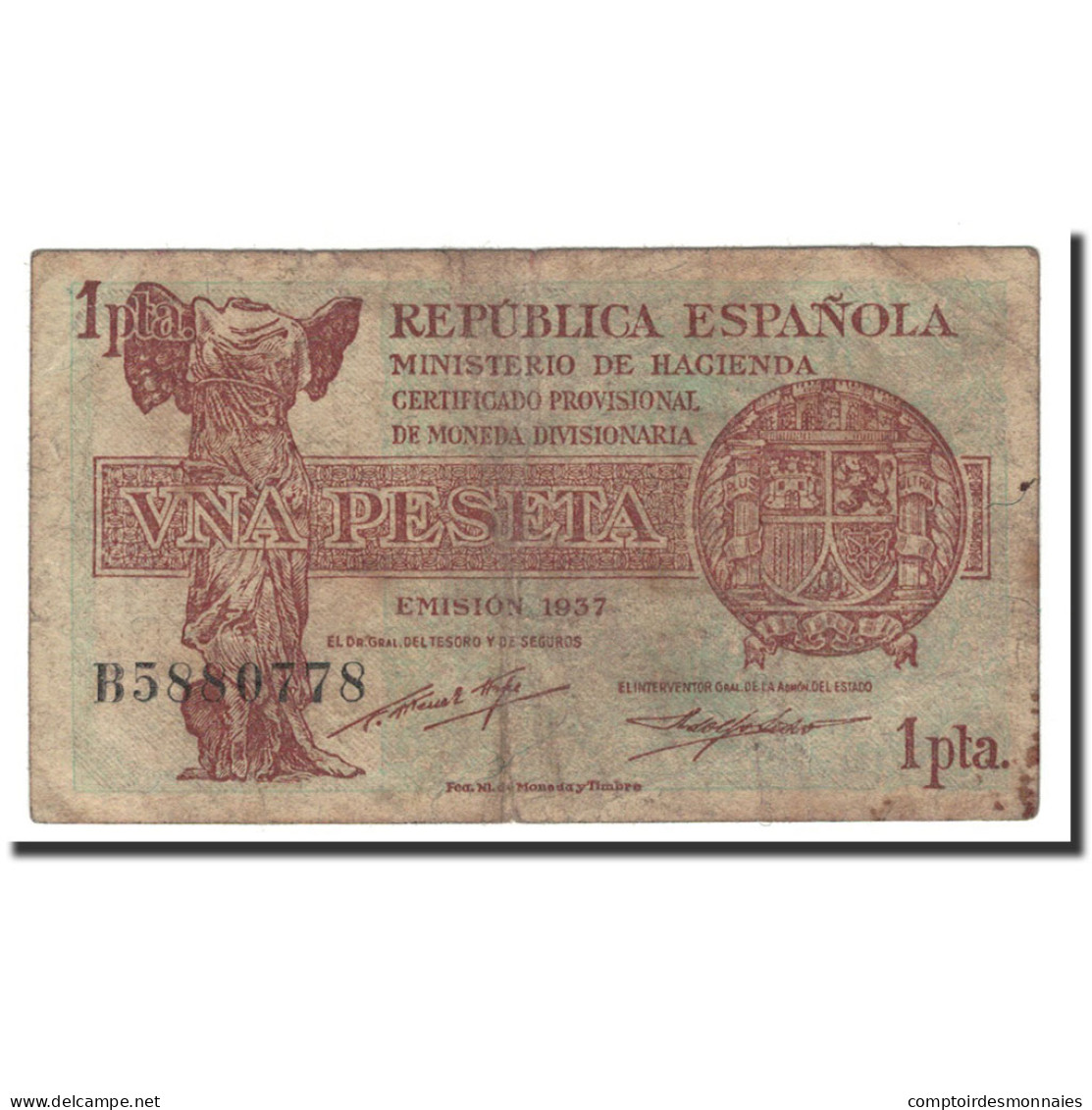 Billet, Espagne, 1 Peseta, 1937, KM:94, TB - 1-2 Pesetas