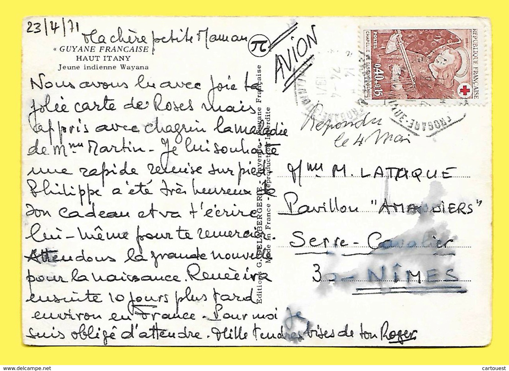 CPSM 973 GUYANE Jeunne Indienne Wayana  1971 - Autres & Non Classés