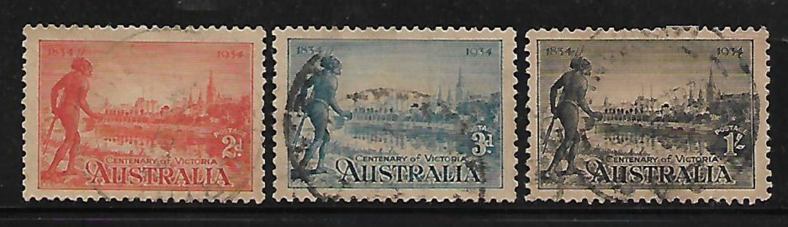 Australia Centenary Of Victoria Tribe 3 Value Used Stamps # AR:193 - Used Stamps