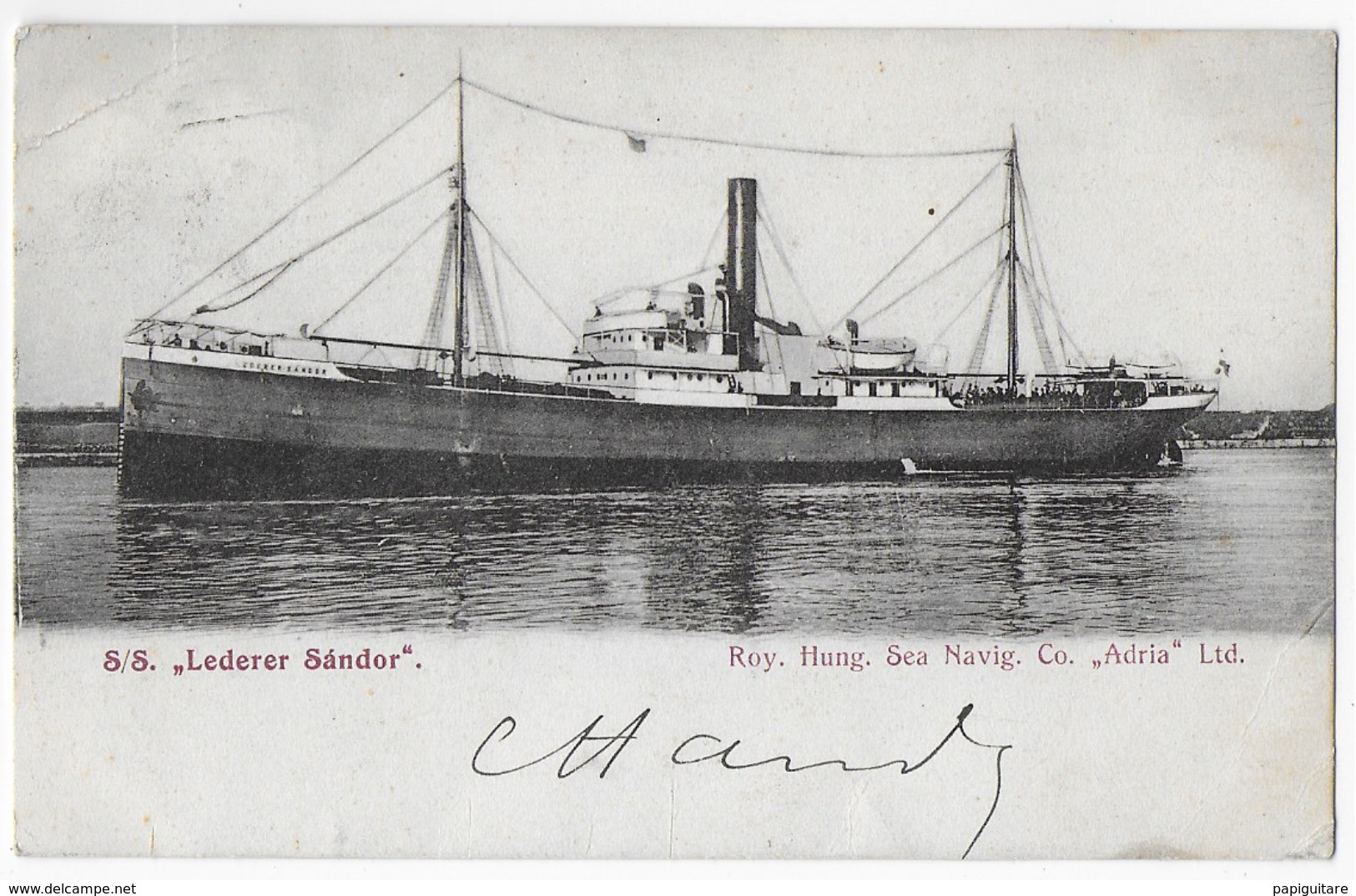 Cpa Bon Etat ,  Paquebot  S/S  "LEDERER SANDOR"   Roy. Hung.  Sea  Navig.  Co. "ADRIA"   Precurseur, Rare , Timbre Verso - Steamers