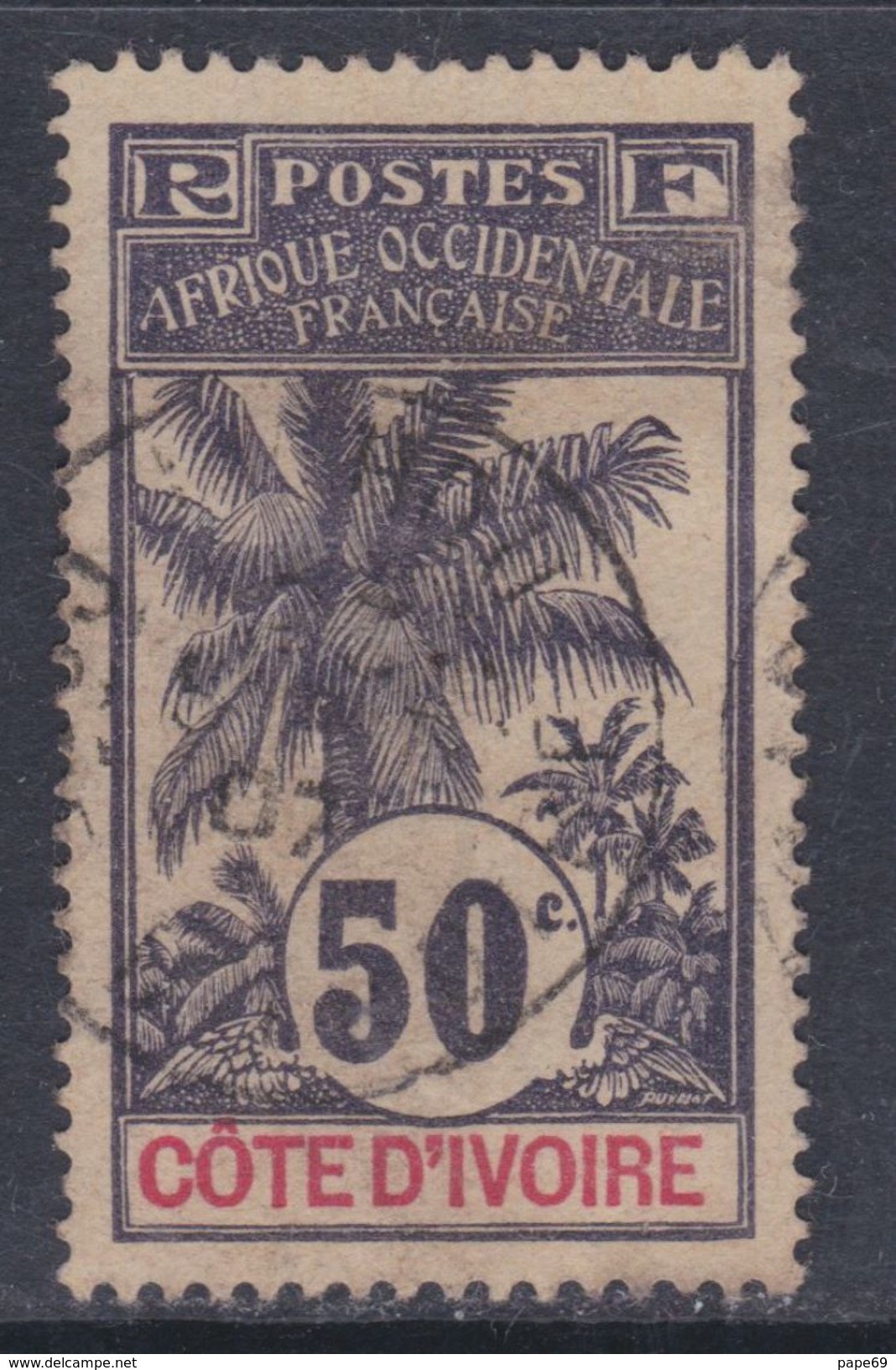 Cote D´Ivoire N° 31 O Type Palmiers : 50 C. Violet Oblitération Moyenne Sinon TB - Usados