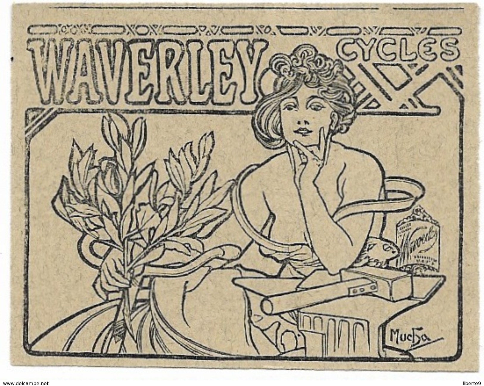 Mucha Juillet 1898 WAVERLEY CYCLES Publicité Papier Découpé Dans Une Revue De L´époque 53x68mm - Magazines - Before 1900