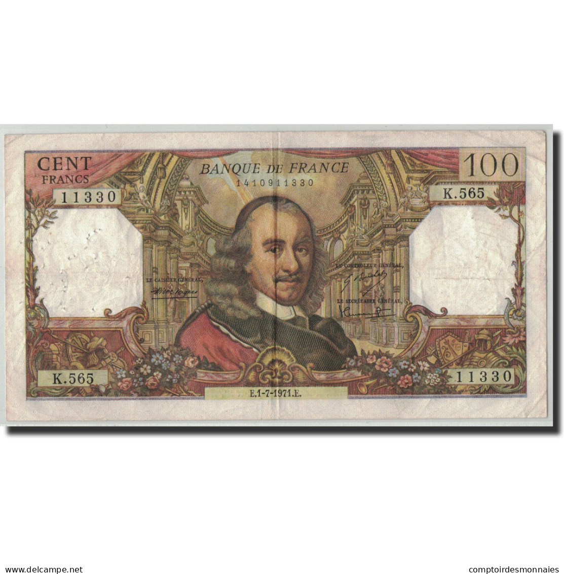 Billet, France, 100 Francs, 1971, 1971-07-01, TB, Fayette:65.36, KM:149d - 100 F 1964-1979 ''Corneille''