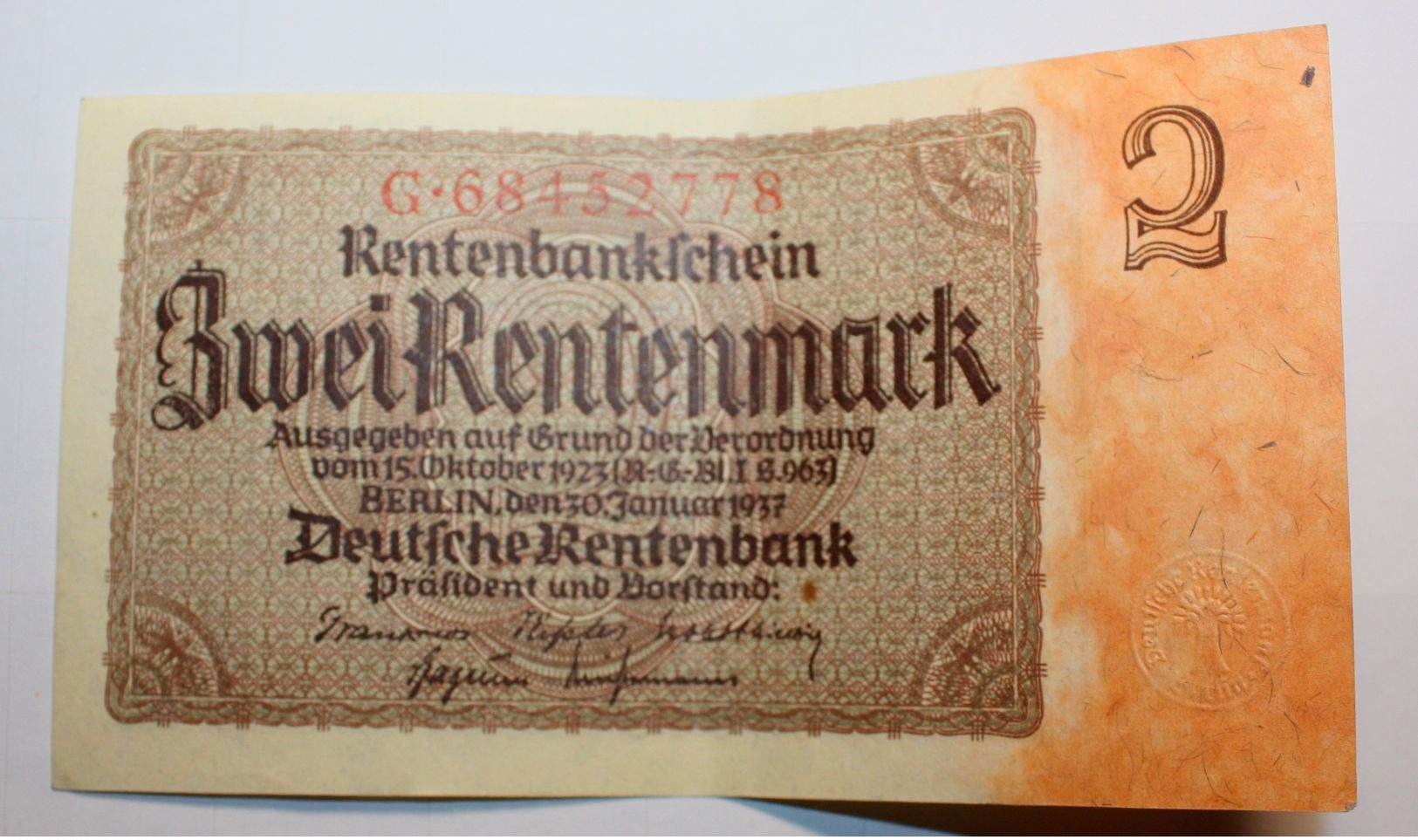 Bankntes,Banknote, Germany,2 Mark,Rentenmark, 1937 Year - Andere & Zonder Classificatie