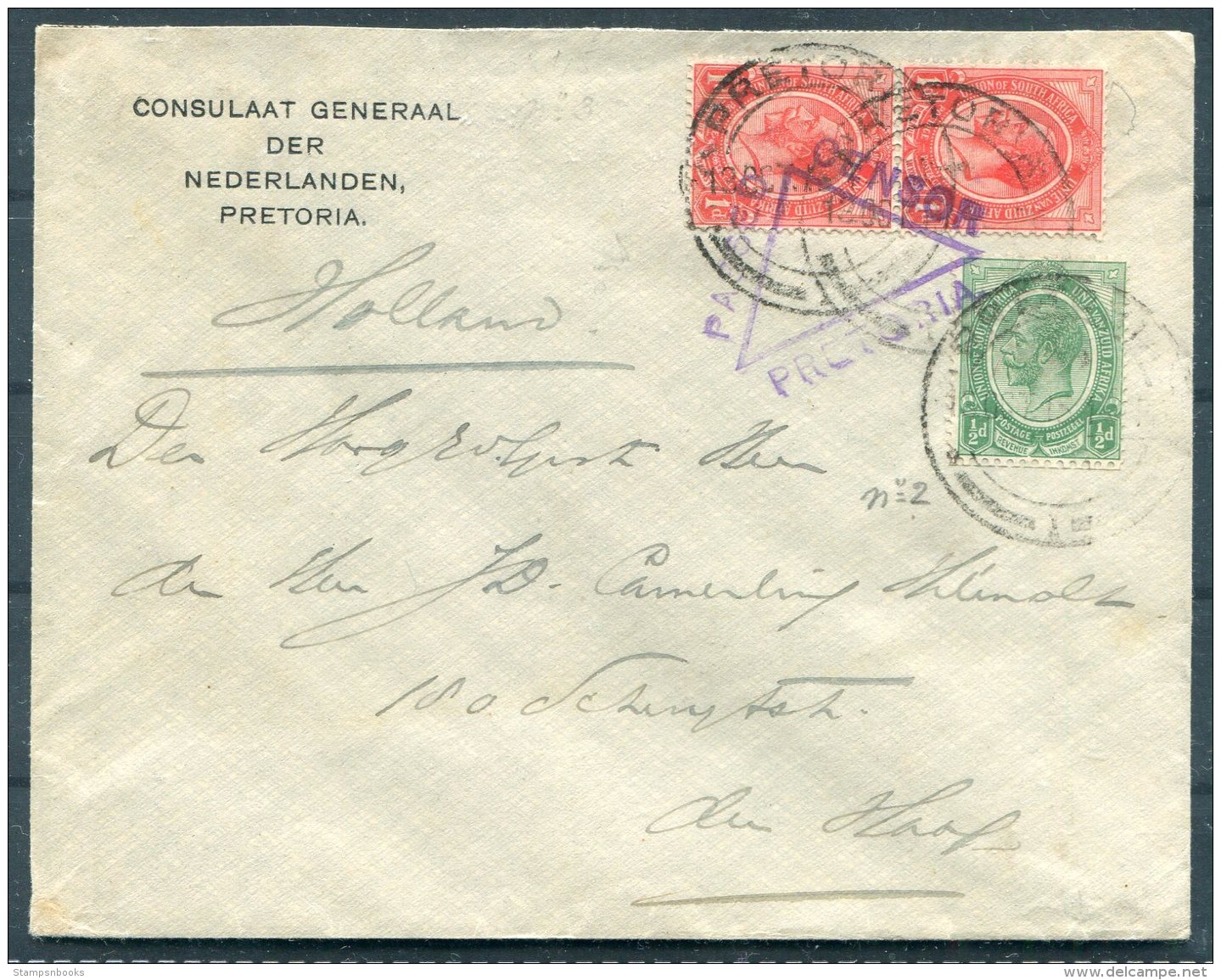 1915 South Africa, Conulaat General Der Nederlanden, Pretoria Censor Cover - Den Haag, Hague, Netherlands Diplomatic - Lettres & Documents
