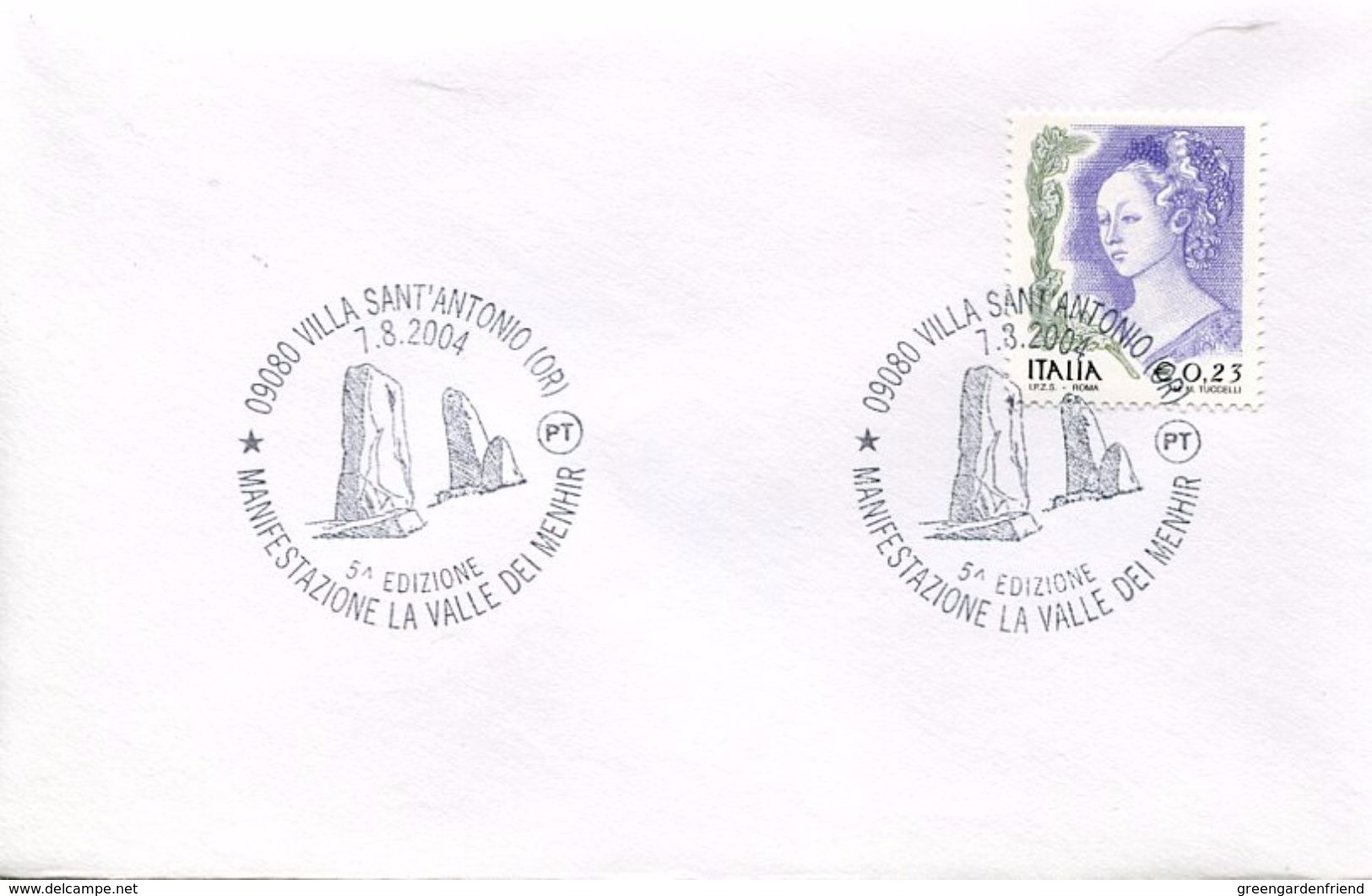 24802 Italia, Special Postmark 2004 Villa Sant'antonio, La Valle Dei Menhir, Menhir Valley   Archeology,  Prehistory - Préhistoire