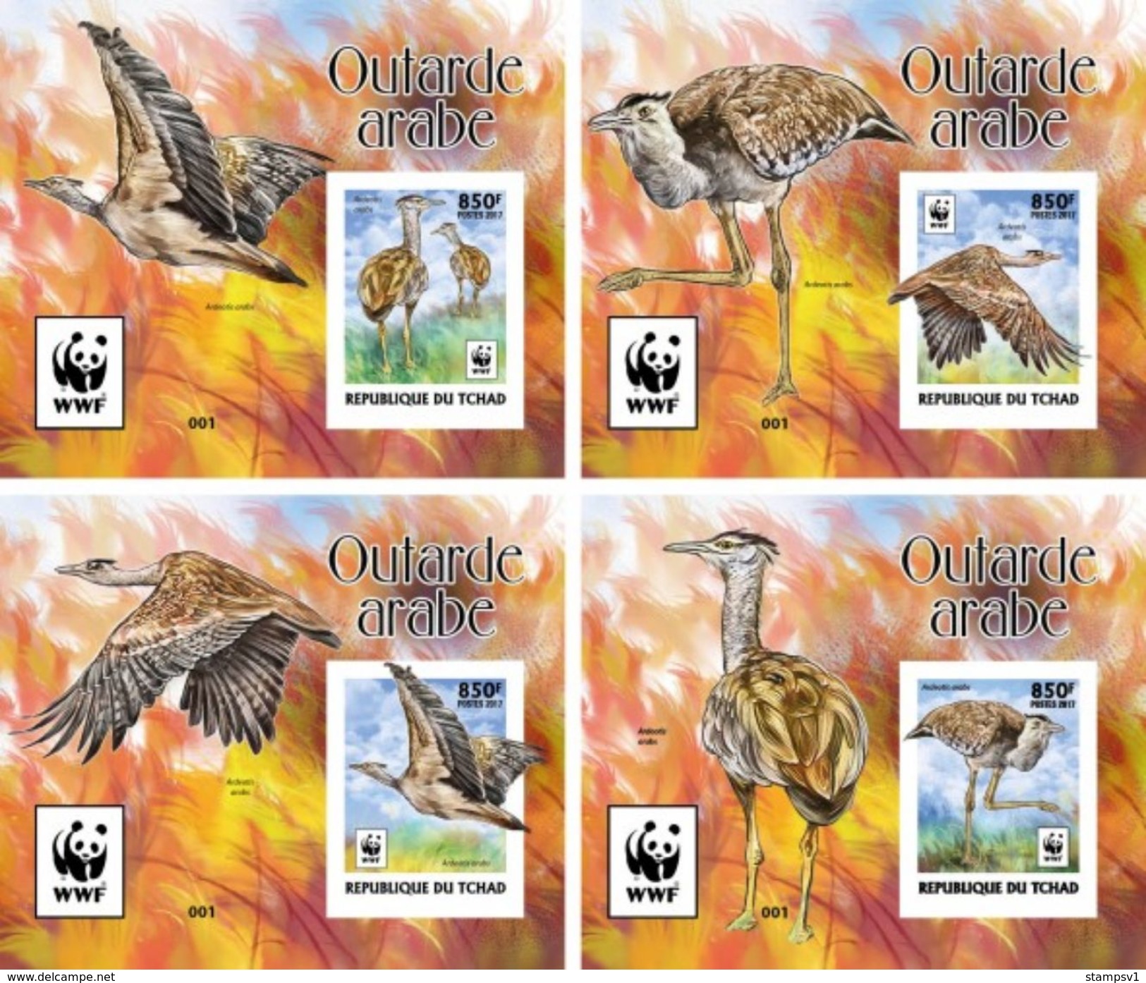 Tchad. 2017 WWF - Outarde Arabe. (4 Bl Delux) - Unused Stamps