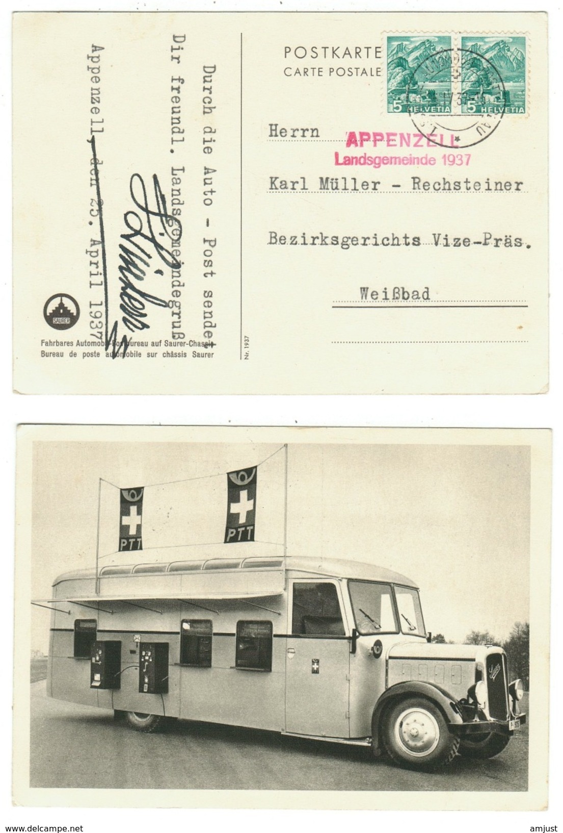 Suisse // Schweiz // Switzerland // Bureau De Poste Automobile "Appenzell Landsgemeinde 1937"  A9 - Marcofilie