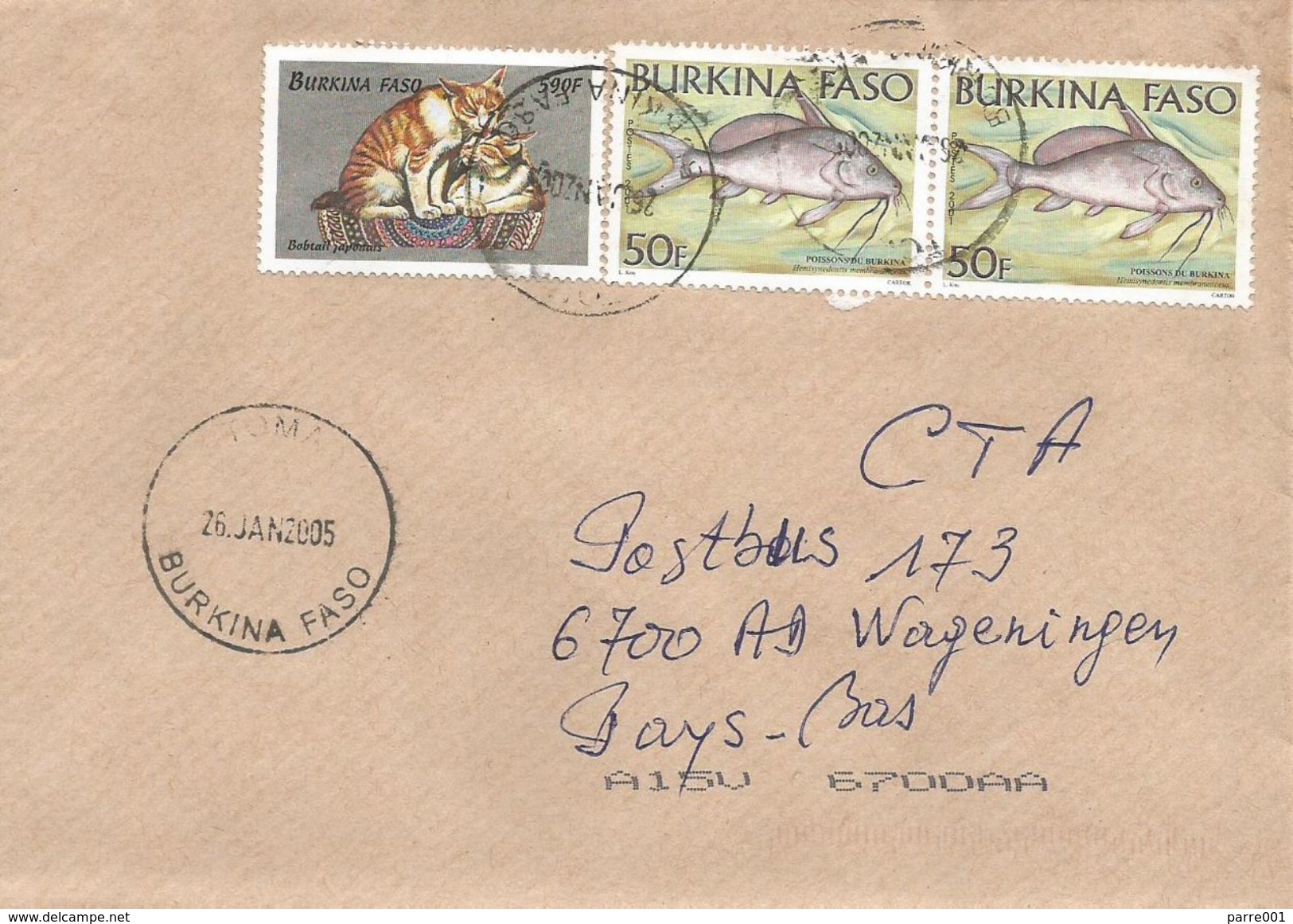 Burkina Faso 2005 Toma Japanese Bobtail Cat Freshwater Fish Cover - Burkina Faso (1984-...)