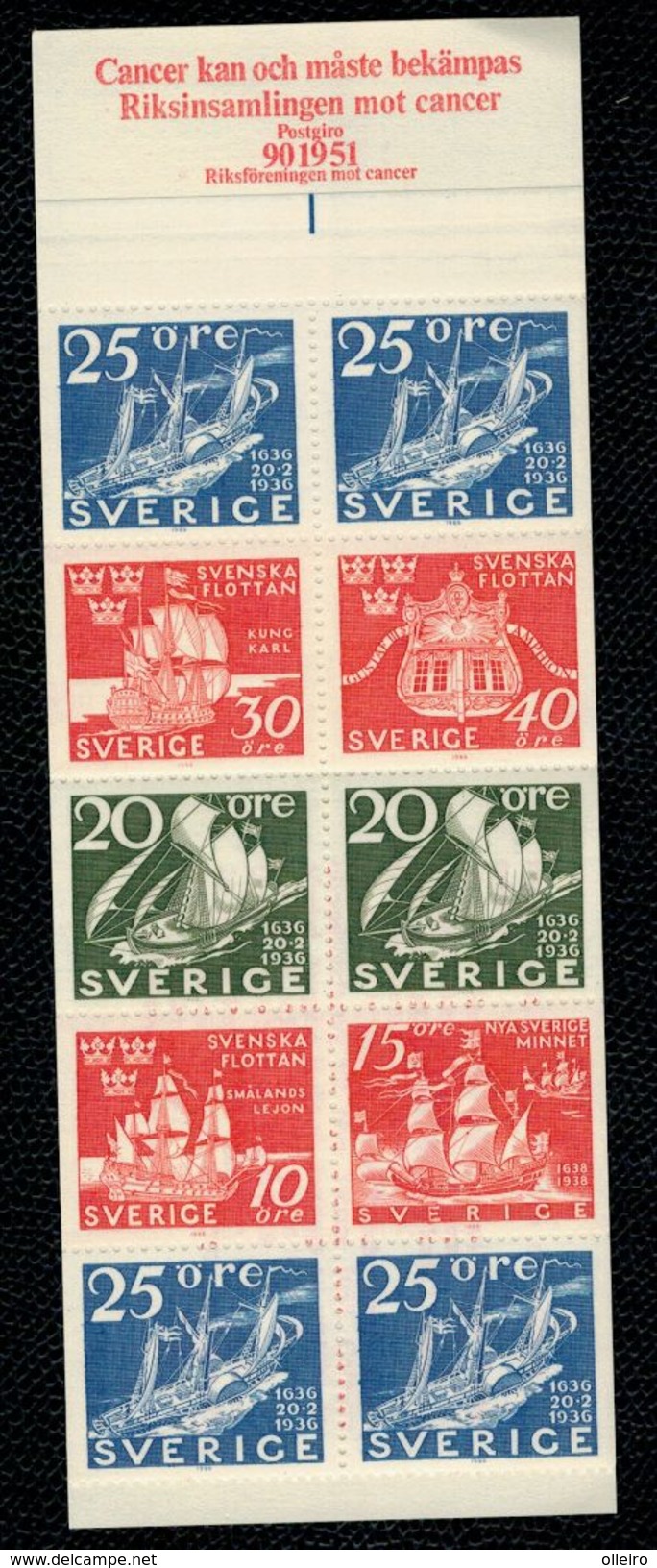 Svezia Sweden Schweden Suede 1966 Booklet Lotta Al Cancro (Old Ships)  10v Se Tenant Complete Set  ** MNH - Nuovi