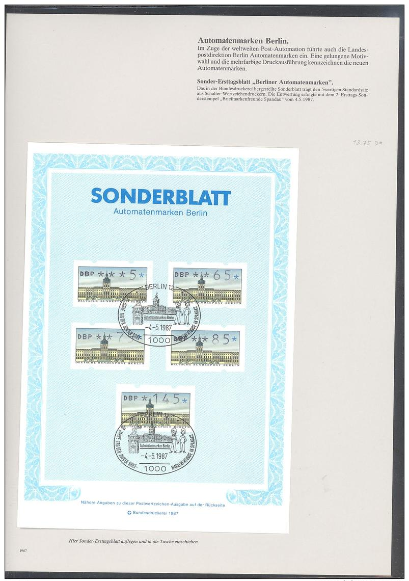 Berlin   Gr  1987  Automatenmerken  Sonder-Ersttagsblatt - Automatenmarken [ATM]