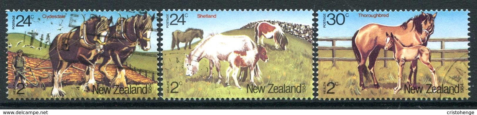 New Zealand 1984 Health - Horses Set Used (SG 1345-47) - Usati