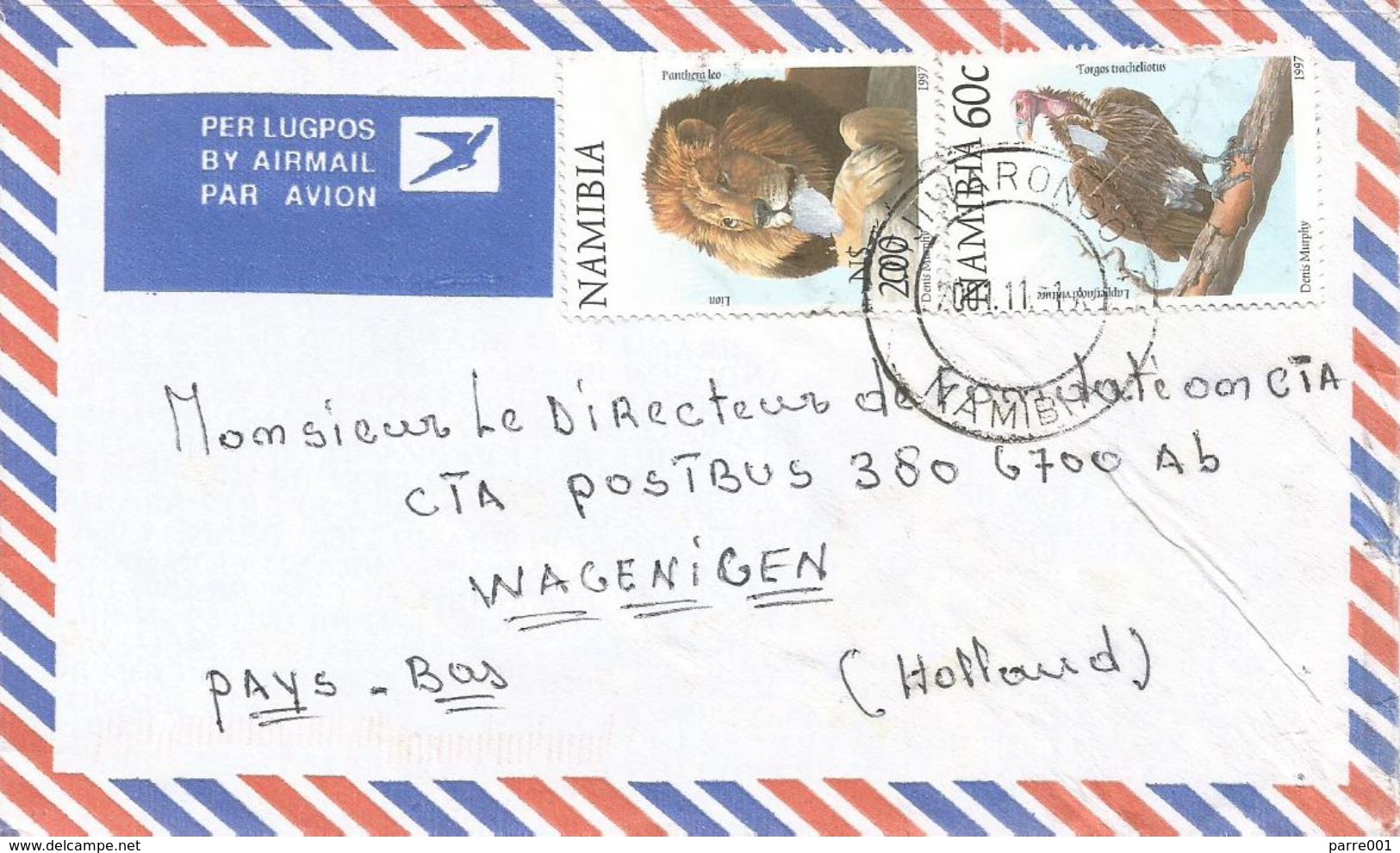 Namibia 2001 Otjiwarongo 4 Vulture Lion Cover - Namibië (1990- ...)