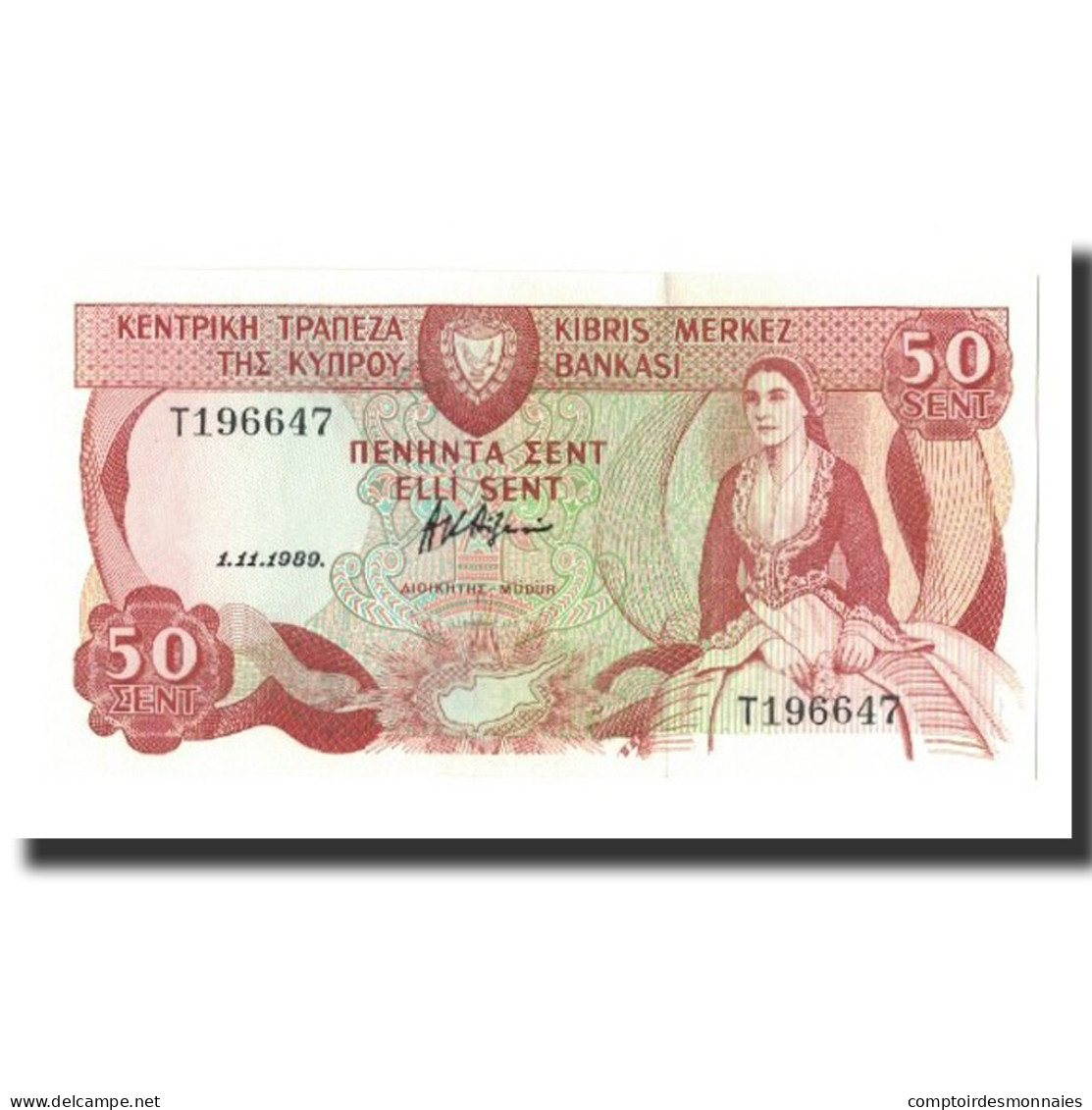 Billet, Chypre, 50 Cents, 1989-11-01, KM:52, NEUF - Chypre