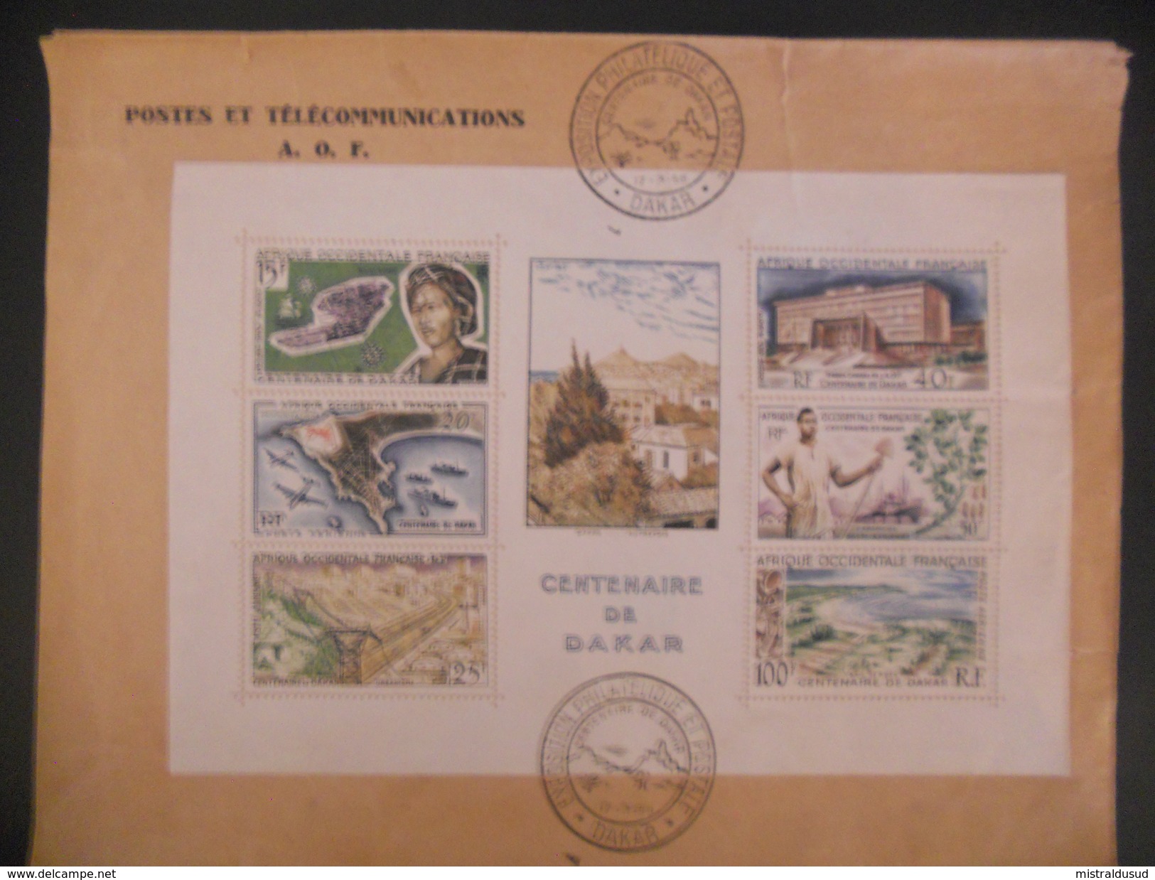 Aof Lettre Avec Bloc  De Dakar 1959 , Cachet Centenaire De Dakar - Storia Postale