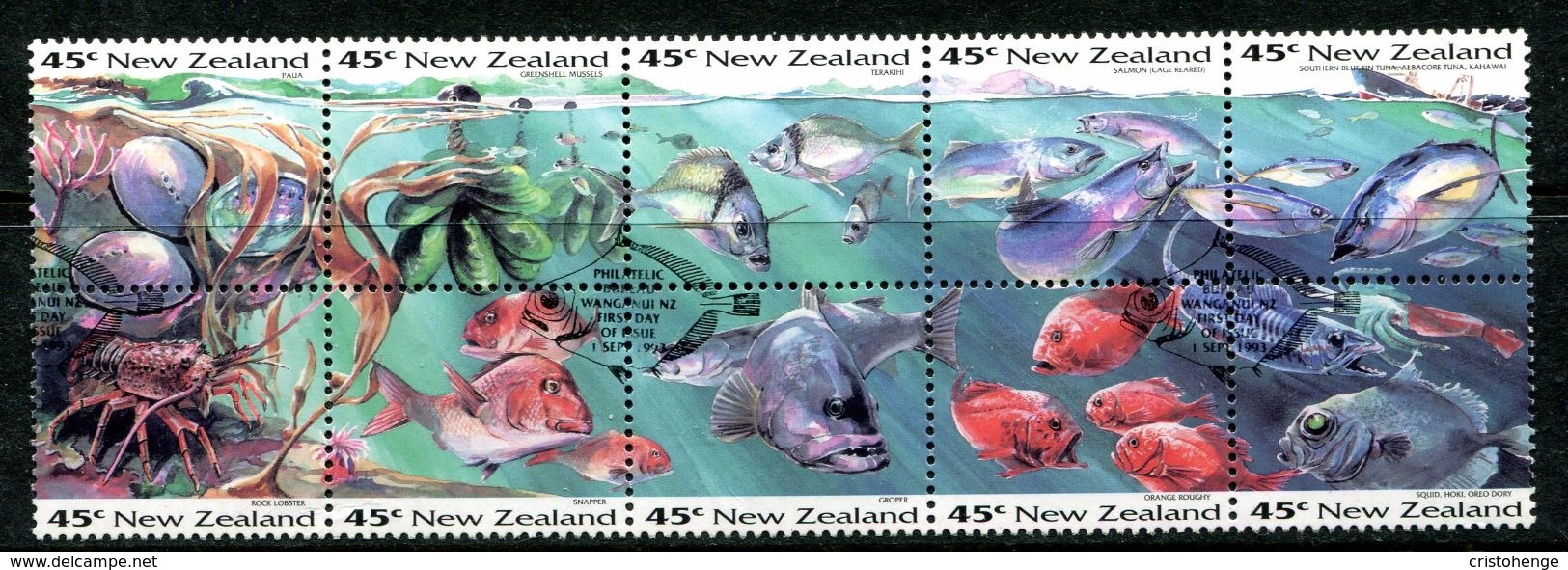 New Zealand 1993 Marine Life Booklet Pane Used (SG 1752a) - Used Stamps