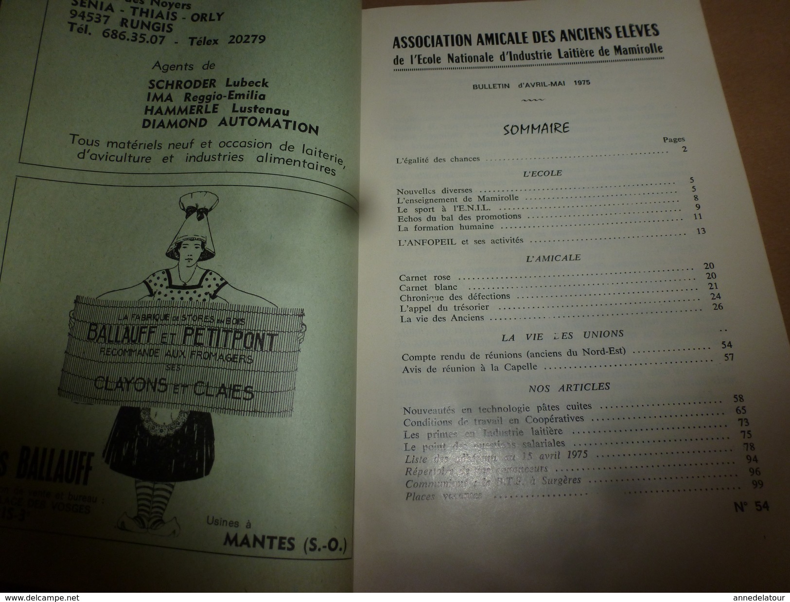 Bulletin 1975  Association Amicale des Anciens Elèves de l'Ecole Nationale d'Industrie Laitière de MAMIROLLE