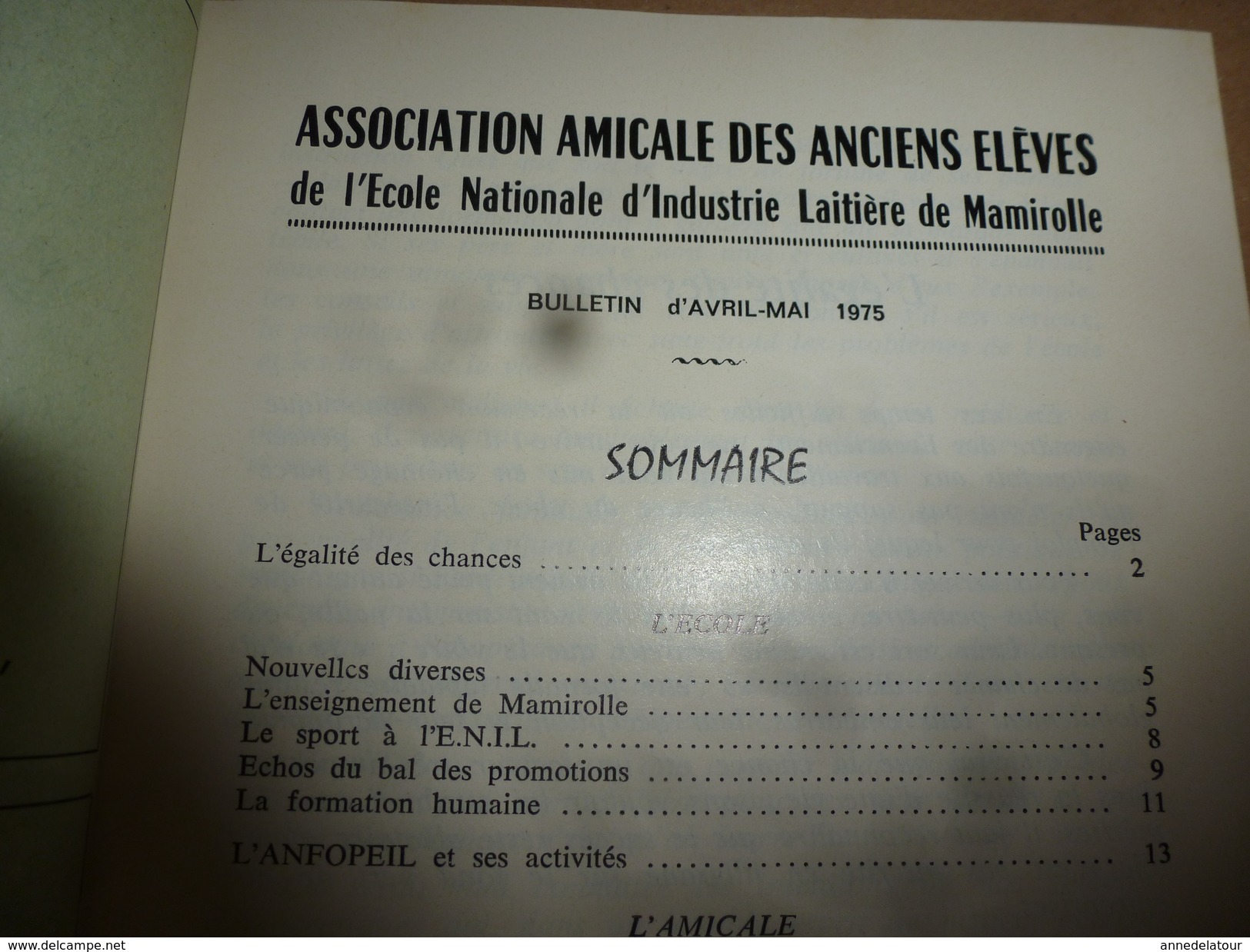 Bulletin 1975  Association Amicale des Anciens Elèves de l'Ecole Nationale d'Industrie Laitière de MAMIROLLE