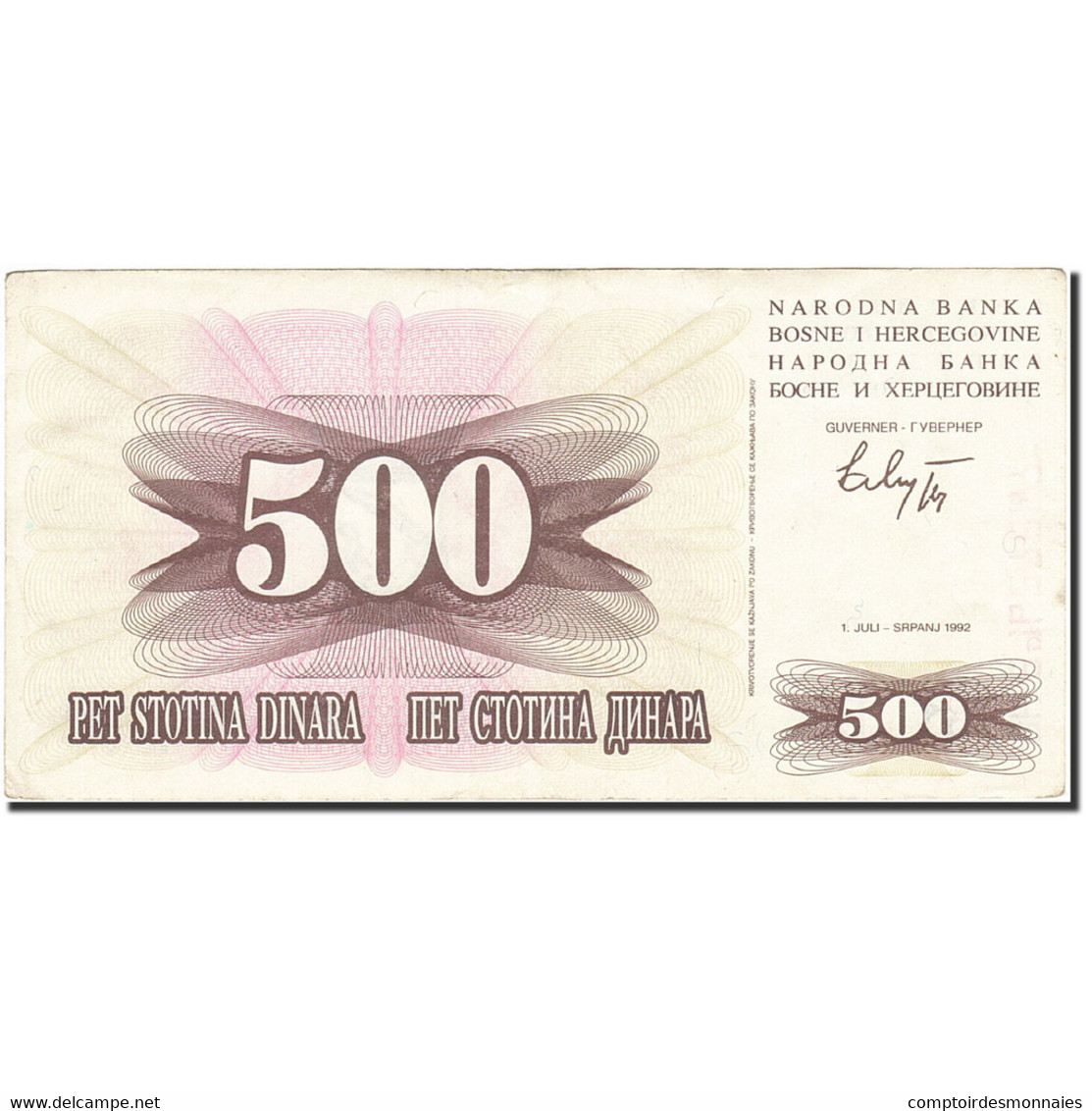 Billet, Bosnia - Herzegovina, 500 Dinara, 1992-1993, 1992-01-07, KM:14A, TTB - Bosnia And Herzegovina