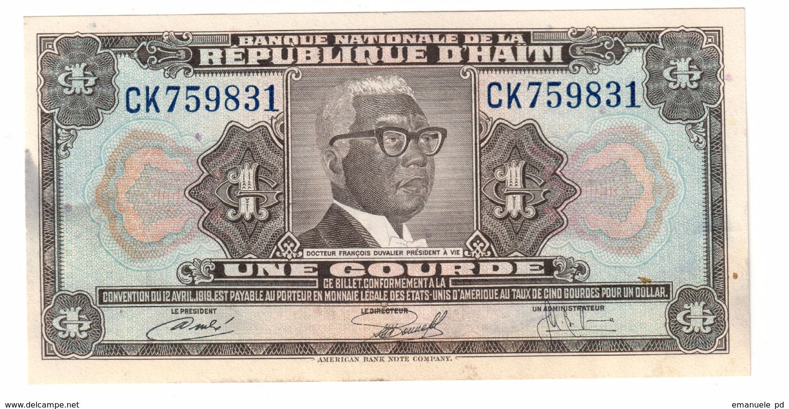 Haiti 1 Gourde 1973 UNC Stains .C. - Haïti