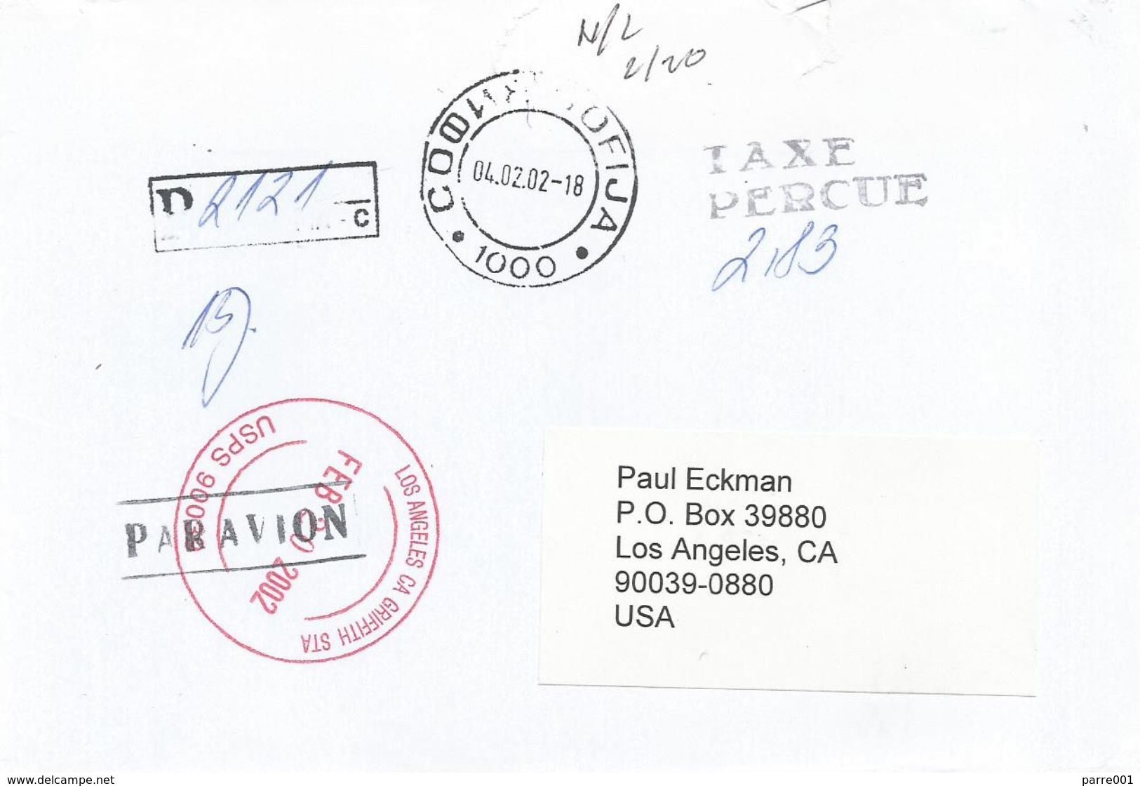 Bulgaria 2002 Sophia Unfranked Postage Paid Registered Cover - Briefe U. Dokumente
