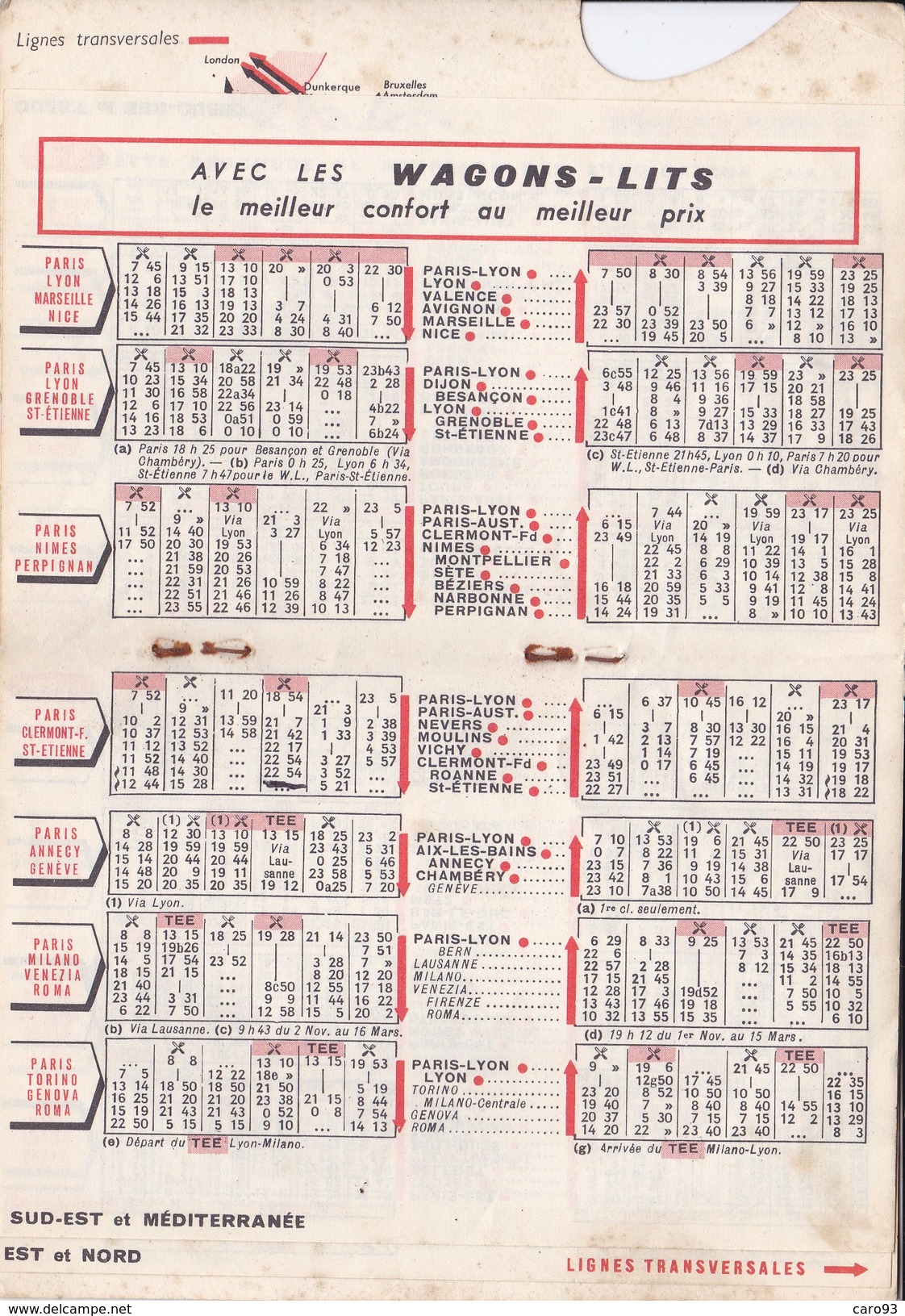 Les Trains D'Affaires, Horaires 1963 Des Trans-Europ-Express Entre 90 Villes D'europe - Europe