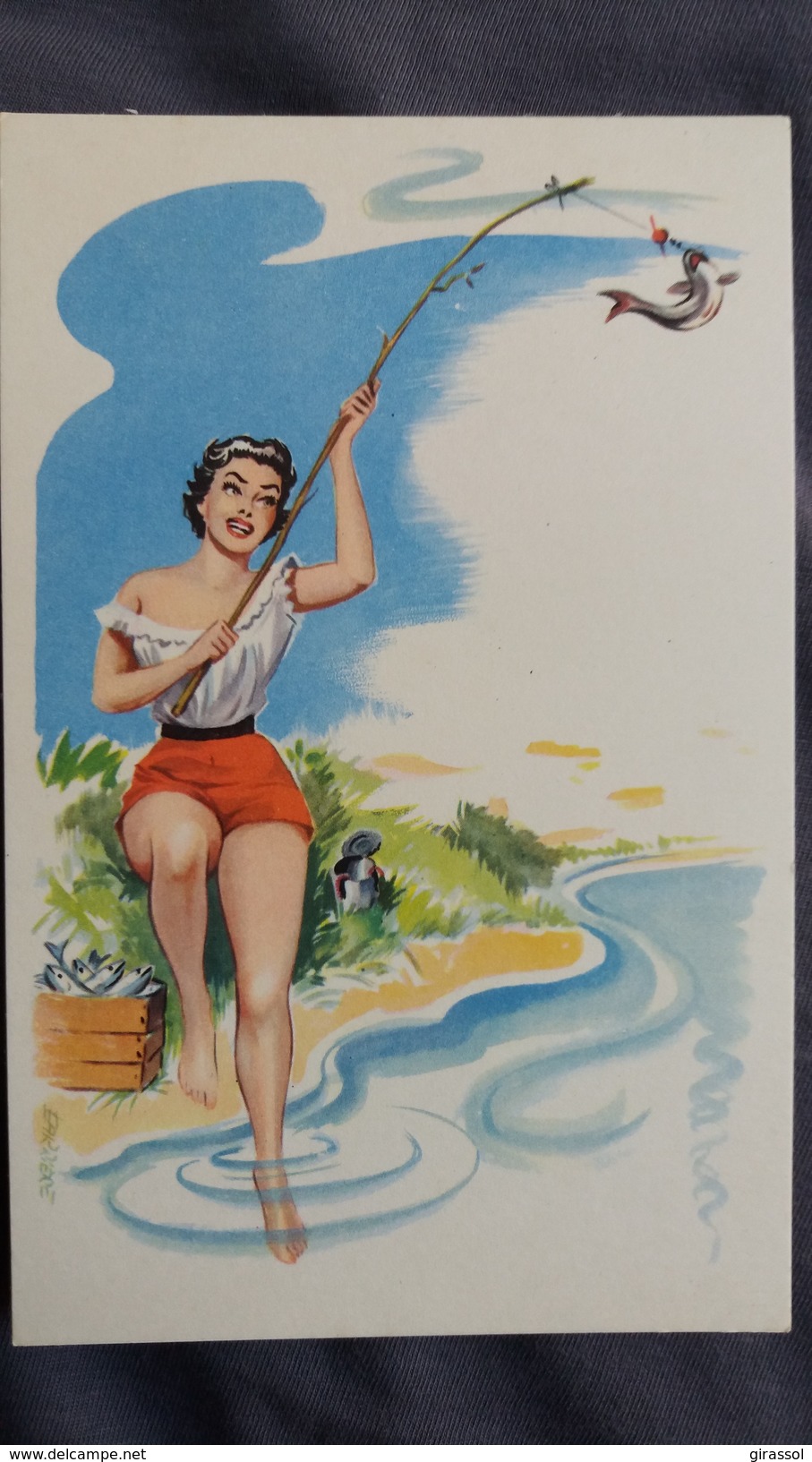 CPA ILLUSTRATEUR CARRIERE PIN UP PECHEUSE  POISSON SANS LEGENDE - Carrière, Louis