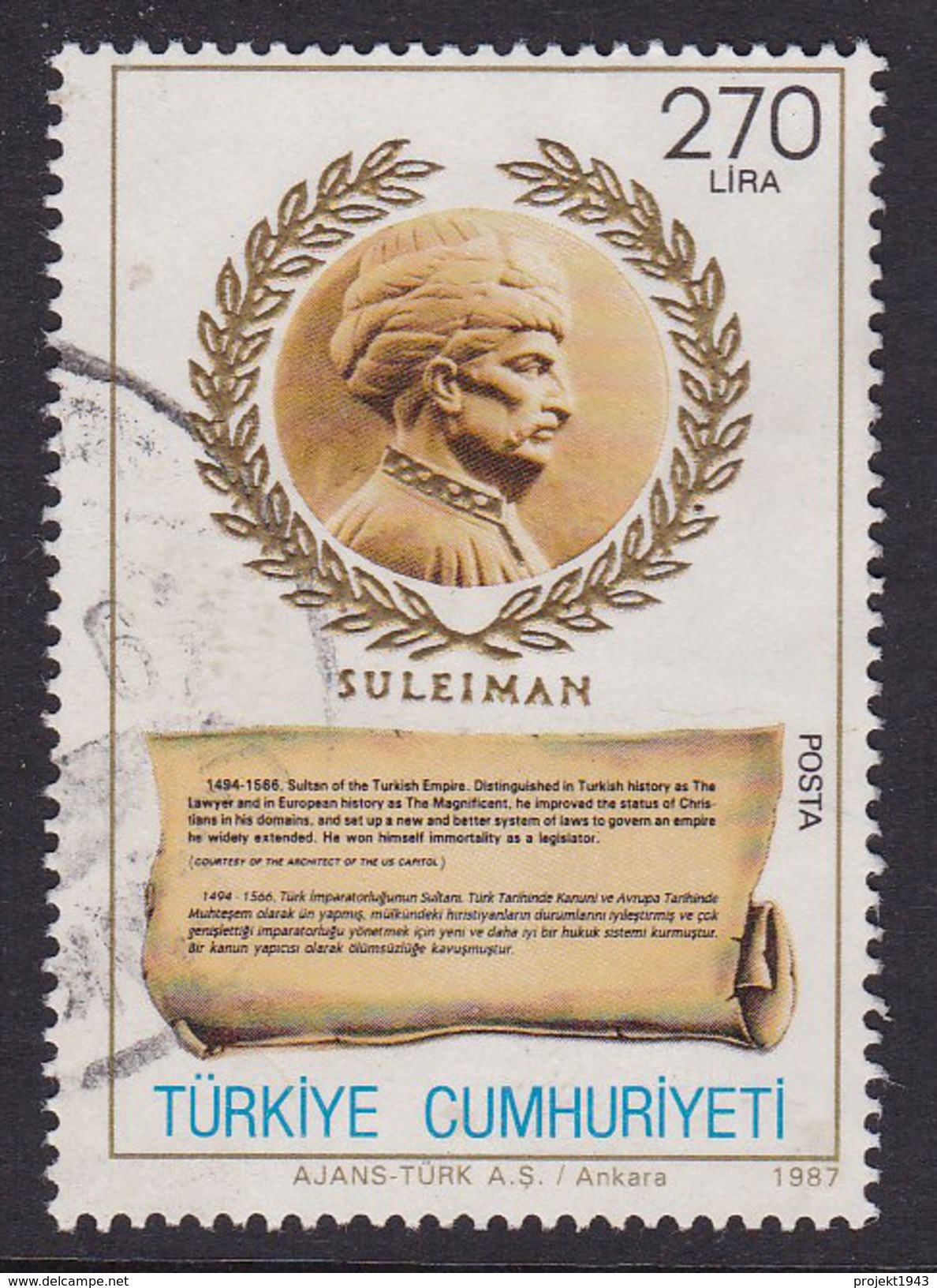 Türkei 1987, Mi-Nr. 2798, Sultan Suleyman II, Gestempelt, Siehe Scan - Gebraucht