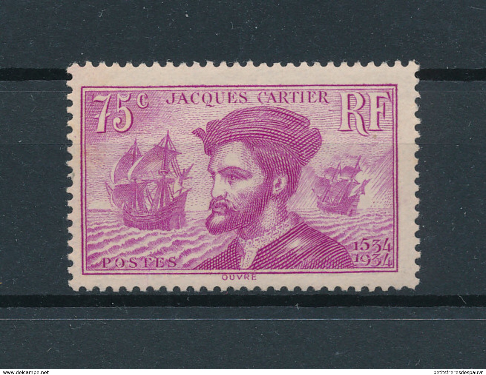 FRANCE 1934 - Jacques Cartier 75 Cts Violet Yvert 296 ** Neuf Sans Charnière MNH&#x200B; - Unused Stamps